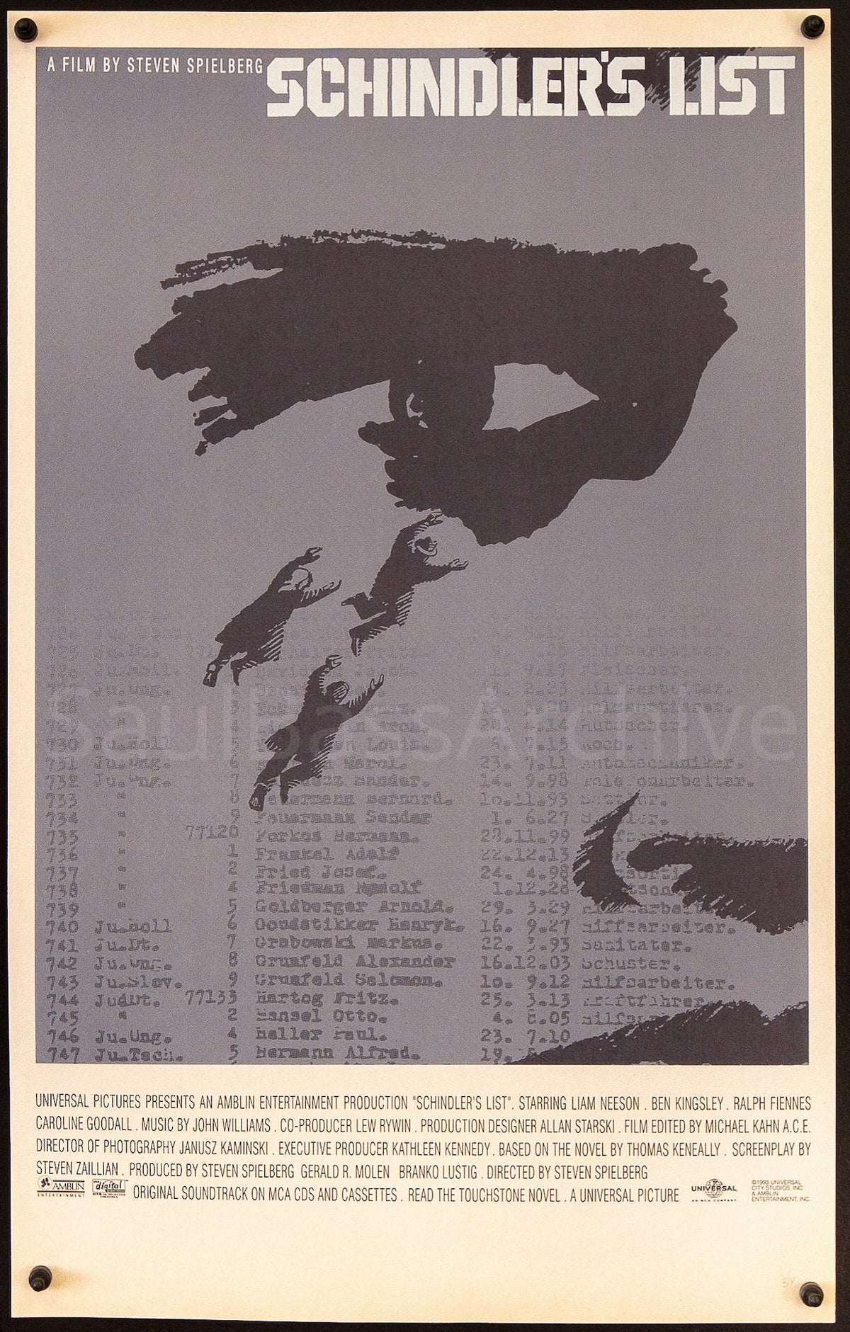 Schindler&#39;s List - Eye (Newsprint) 14x22 Original Vintage Movie Poster