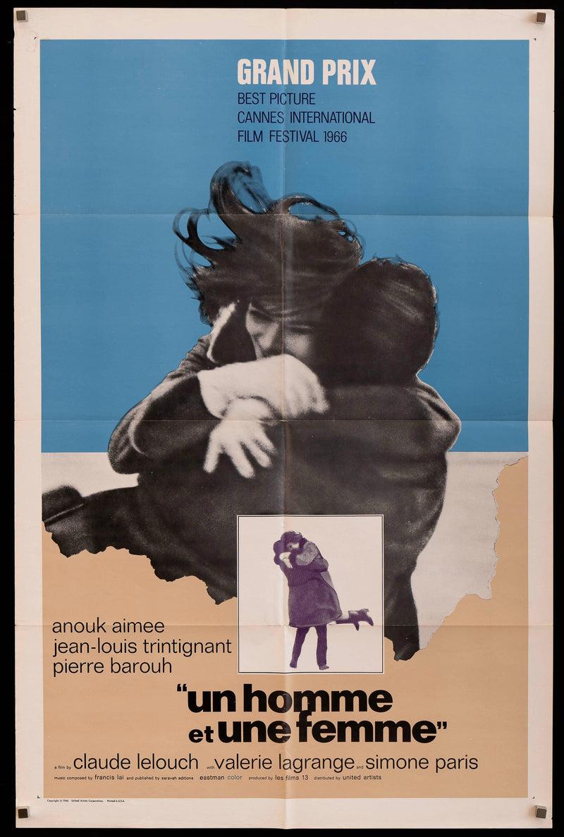 A Man and a Woman (Un Homme et Une Femme) 1 Sheet (27x41) Original Vintage Movie Poster