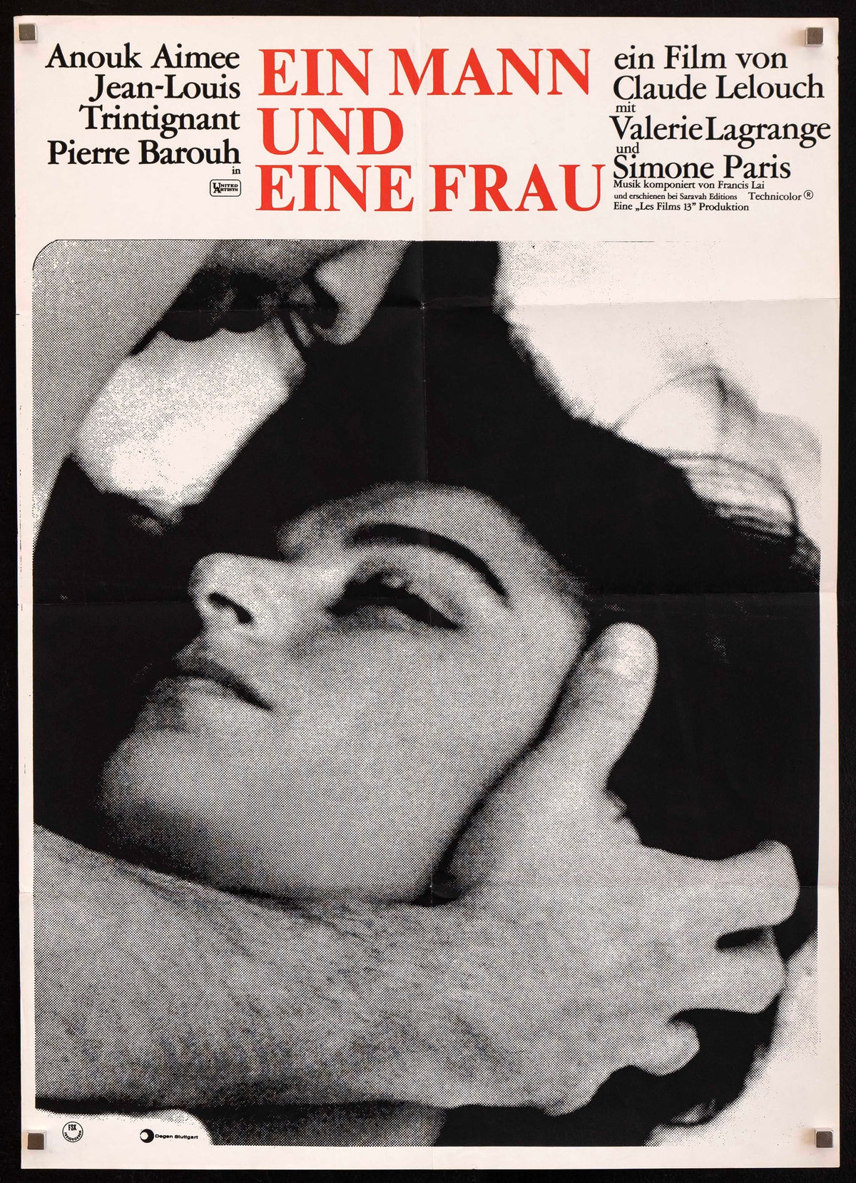 A Man and a Woman (Un Homme et Une Femme) German A1 (23x33) Original Vintage Movie Poster