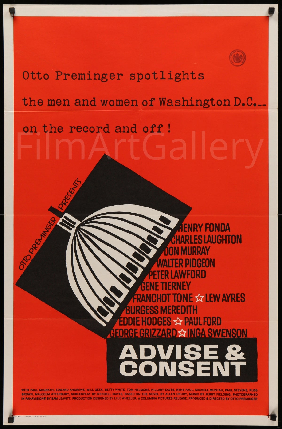 Advise &amp; Consent 1 Sheet (27x41) Original Vintage Movie Poster