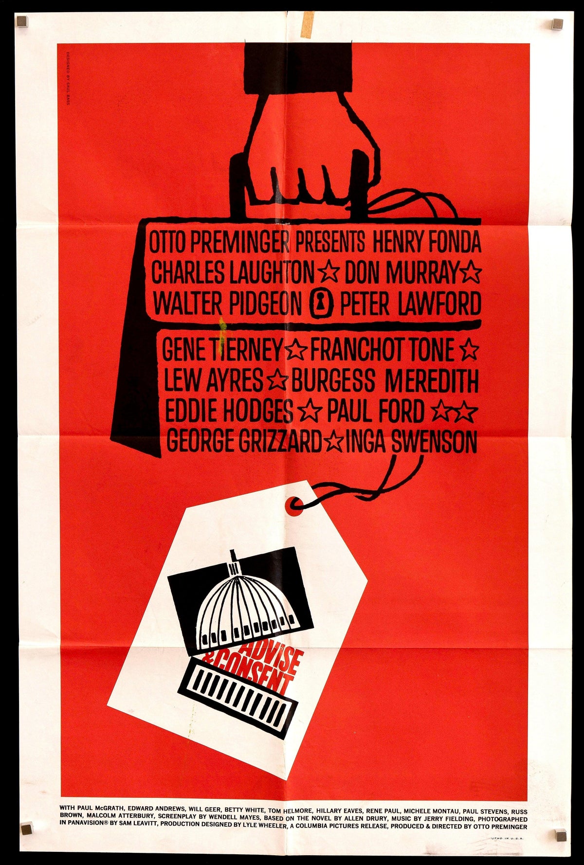 Advise &amp; Consent 1 Sheet (27x41) Original Vintage Movie Poster