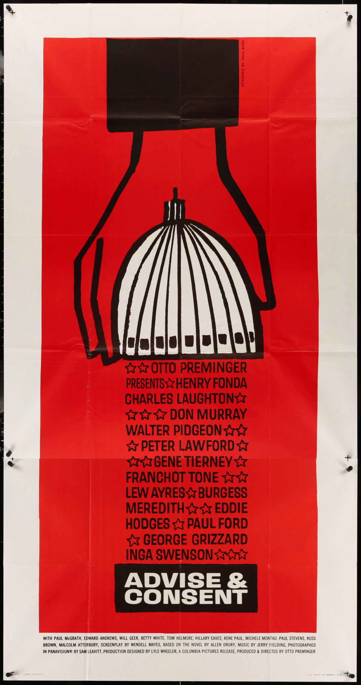 Advise &amp; Consent 3 Sheet (41x81) Original Vintage Movie Poster