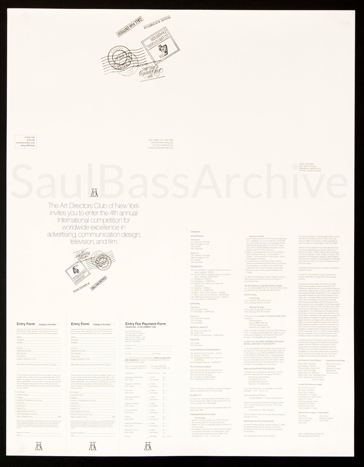 Art Director's Club - Call for Entries - 1989 Original Vintage Movie Poster