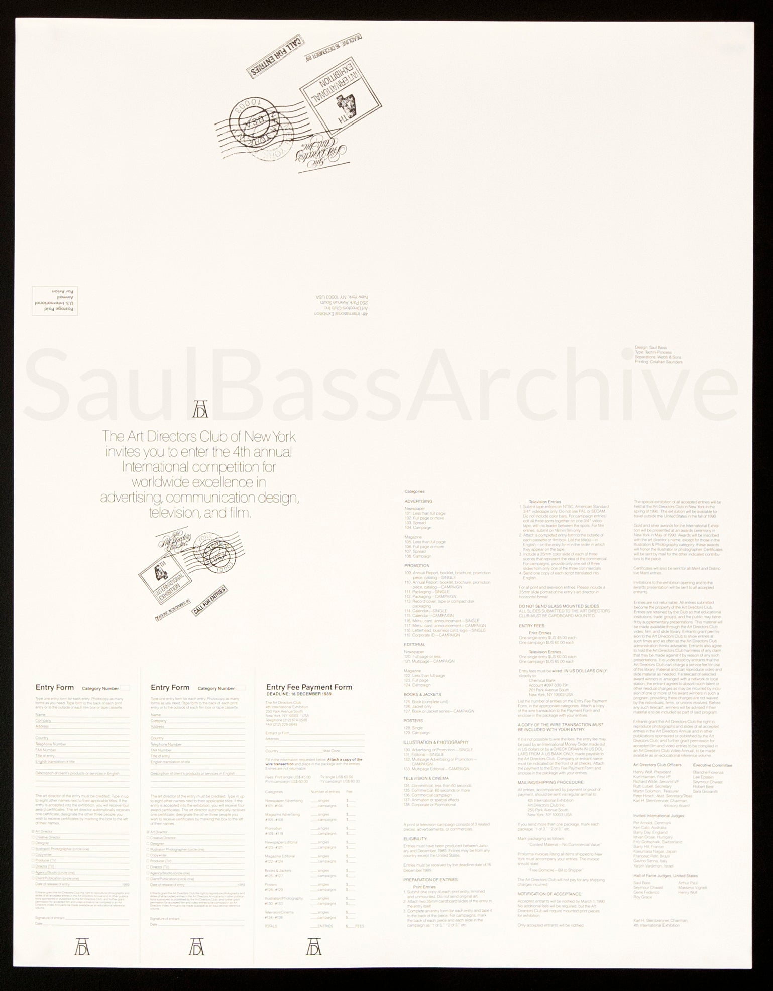 Art Director's Club - Call for Entries - 1989 Original Vintage Movie Poster