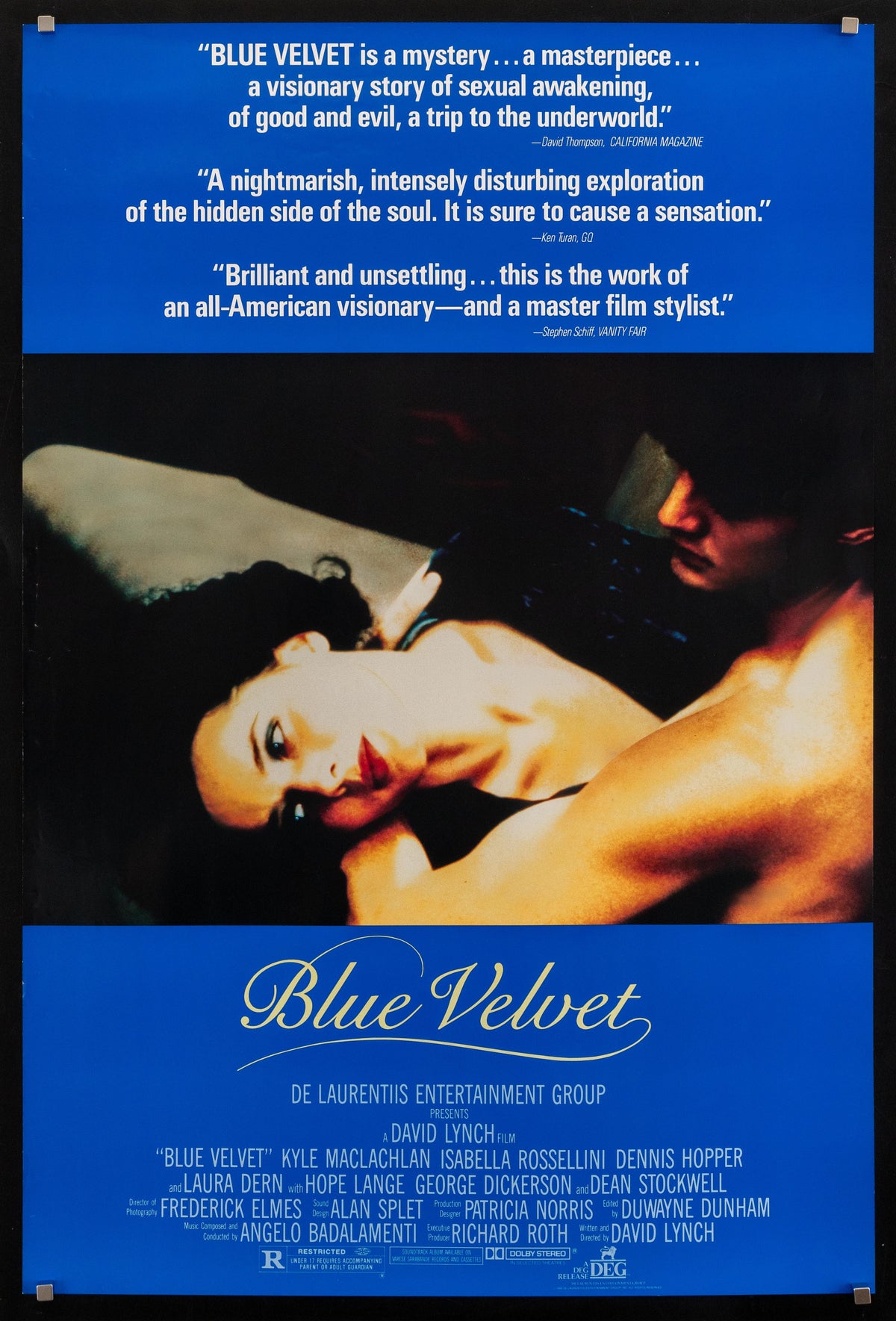 Blue Velvet 1 Sheet (27x41) Original Vintage Movie Poster