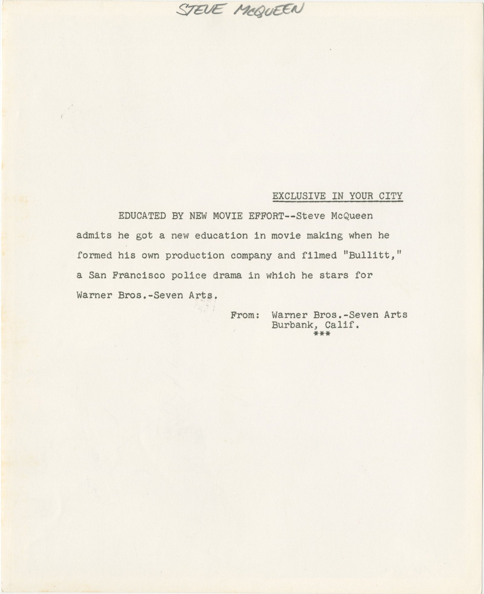 Bullitt Original Vintage Movie Poster