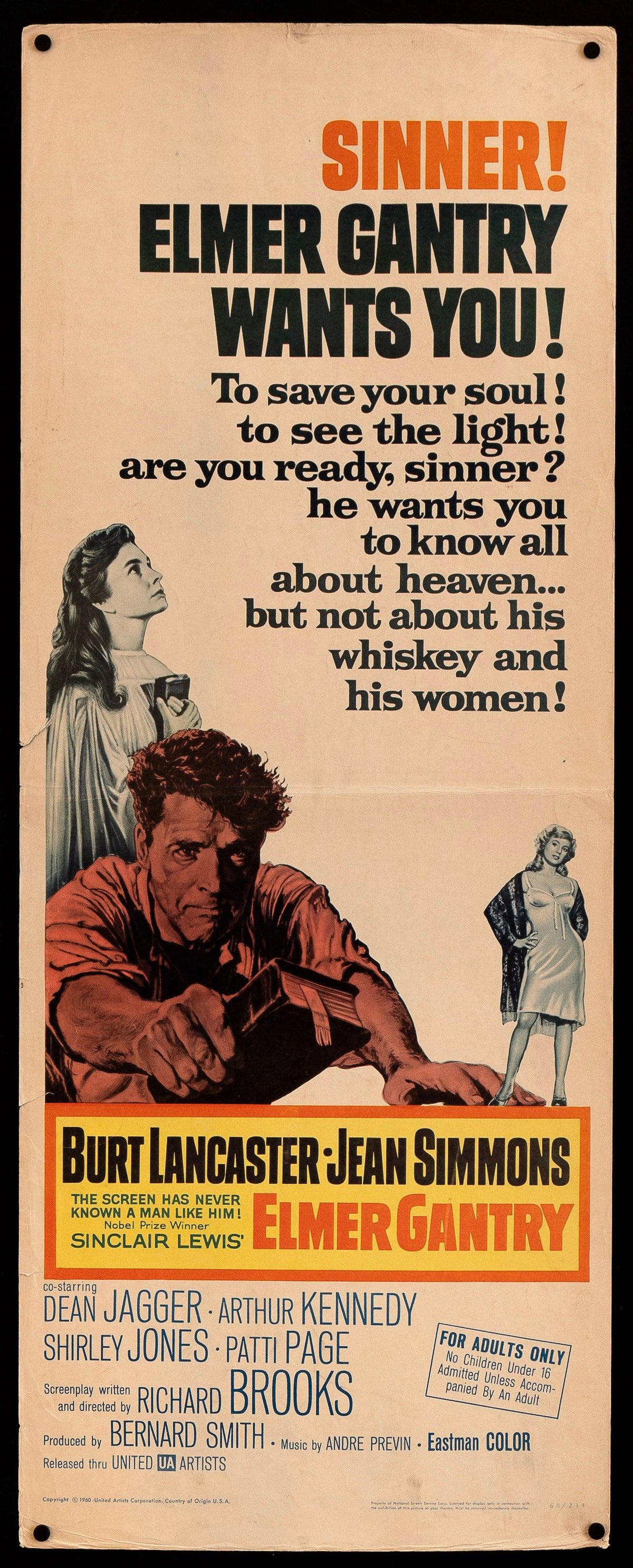 Elmer Gantry Original Vintage Movie Poster