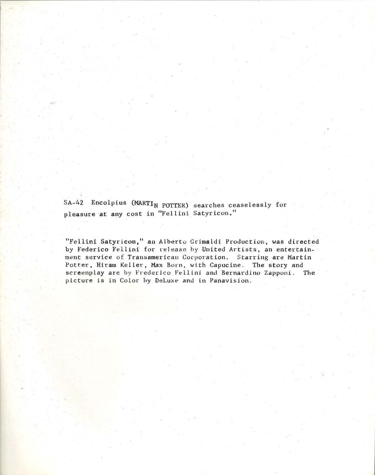 Fellini Satyricon Original Vintage Movie Poster