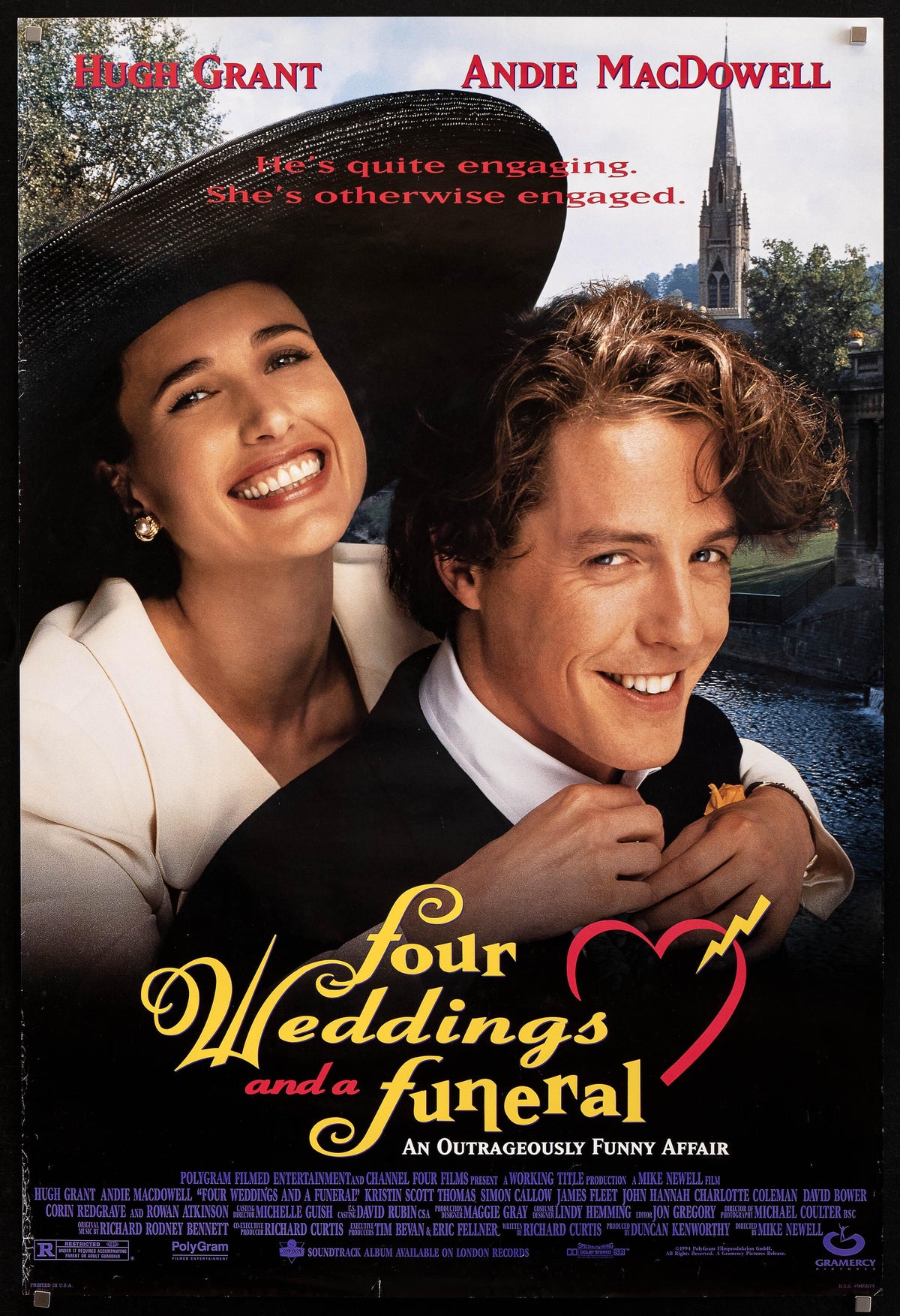 Four Weddings and a Funeral 1 Sheet (27x41) Original Vintage Movie Poster