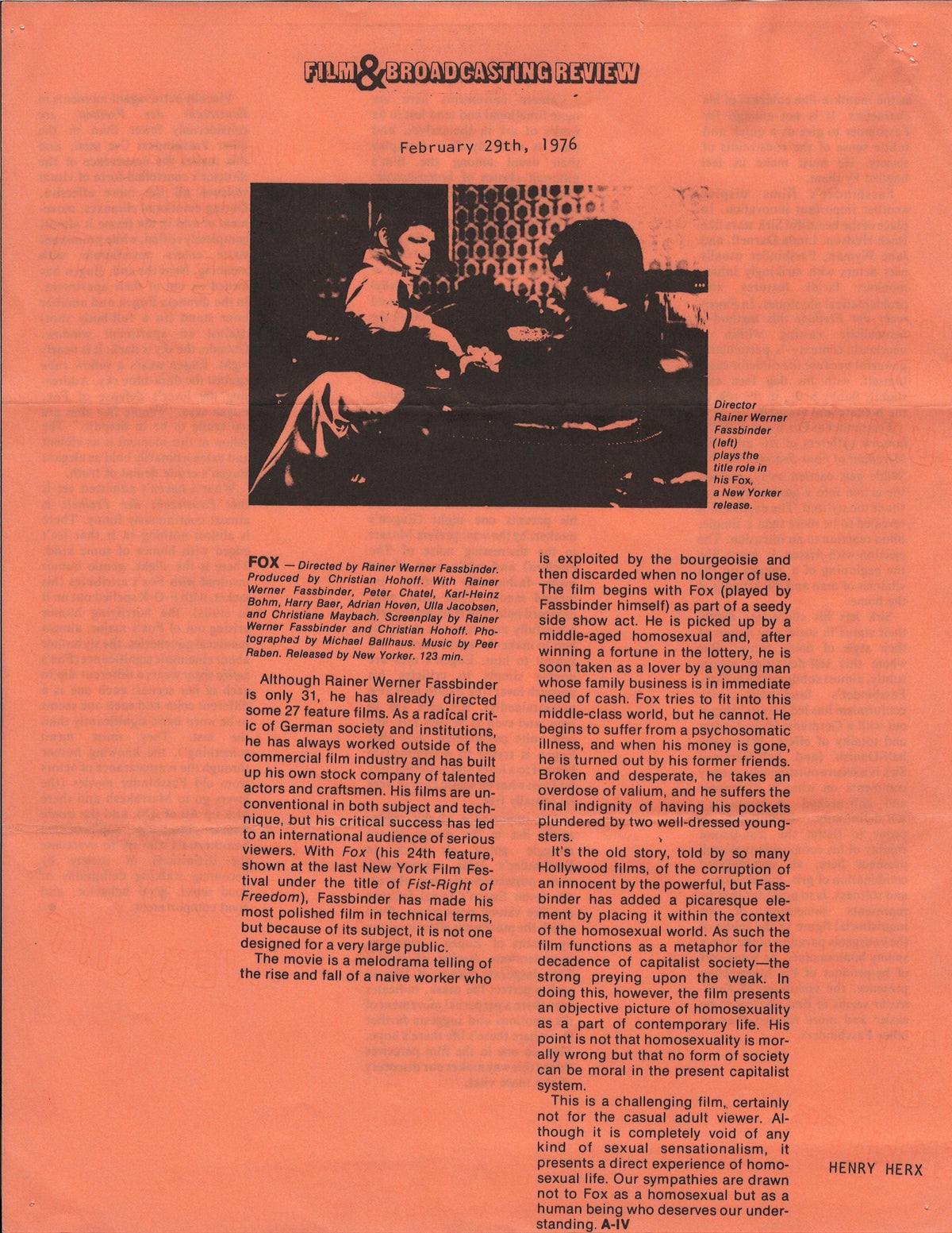 Fox and His Friends Original Vintage Movie Poster