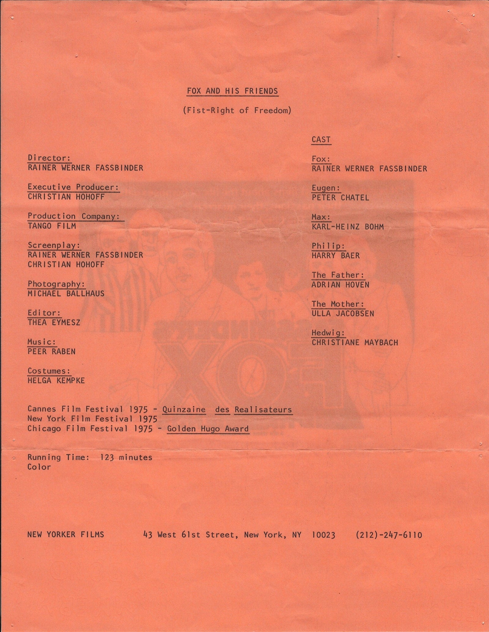 Fox and His Friends Original Vintage Movie Poster