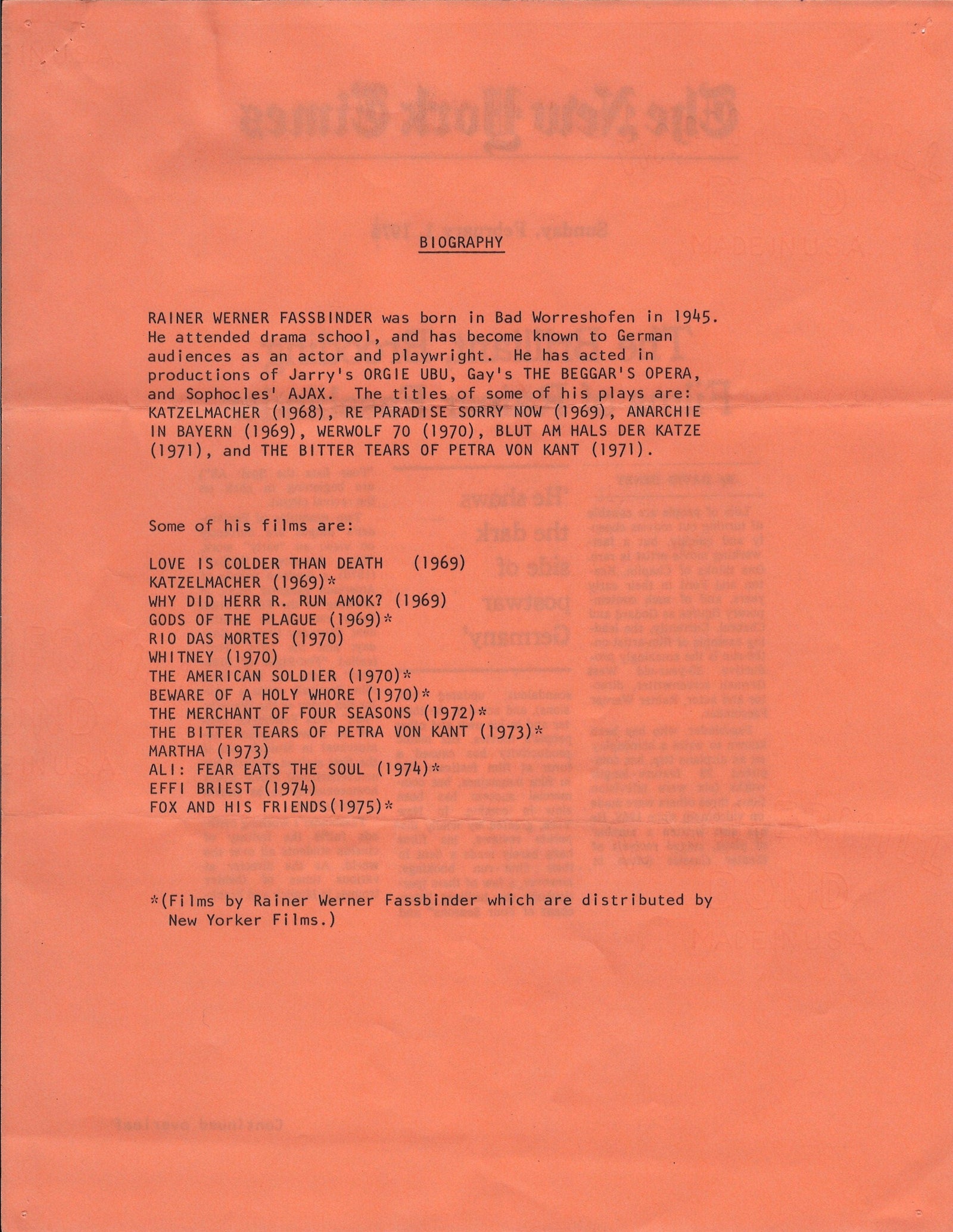 Fox and His Friends Original Vintage Movie Poster