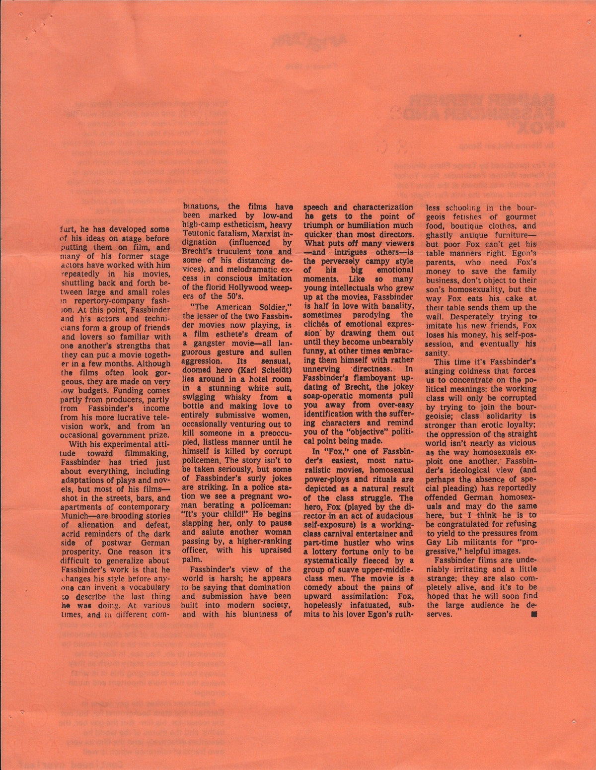 Fox and His Friends Original Vintage Movie Poster