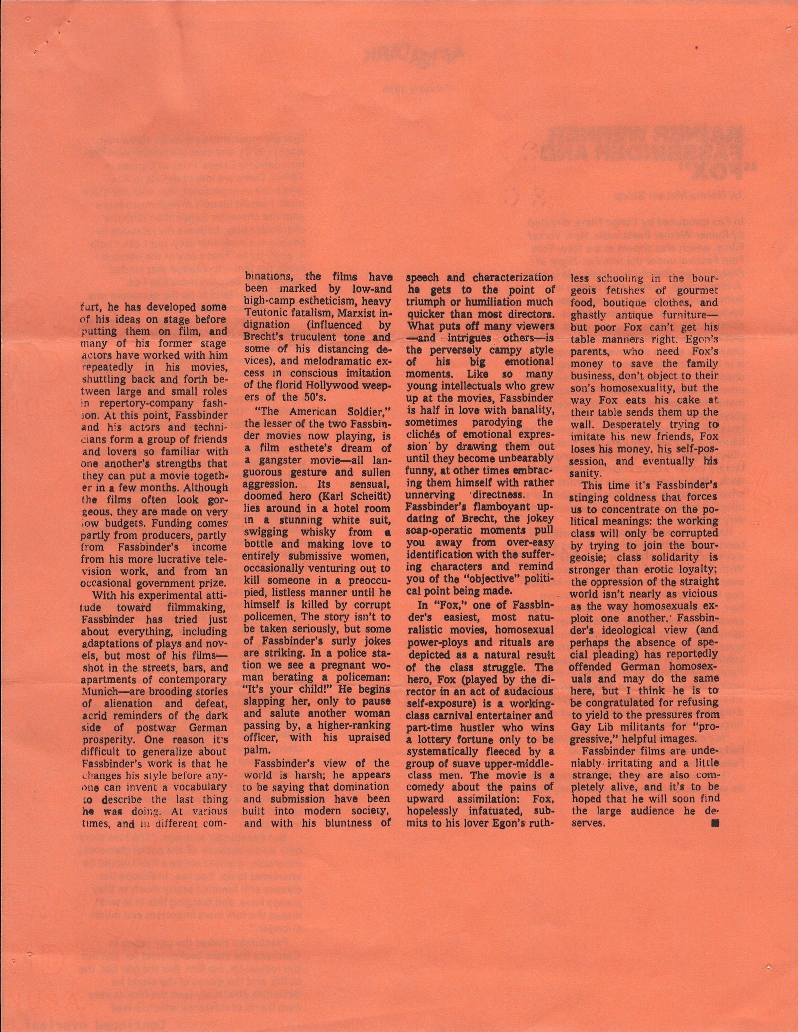 Fox and His Friends Original Vintage Movie Poster