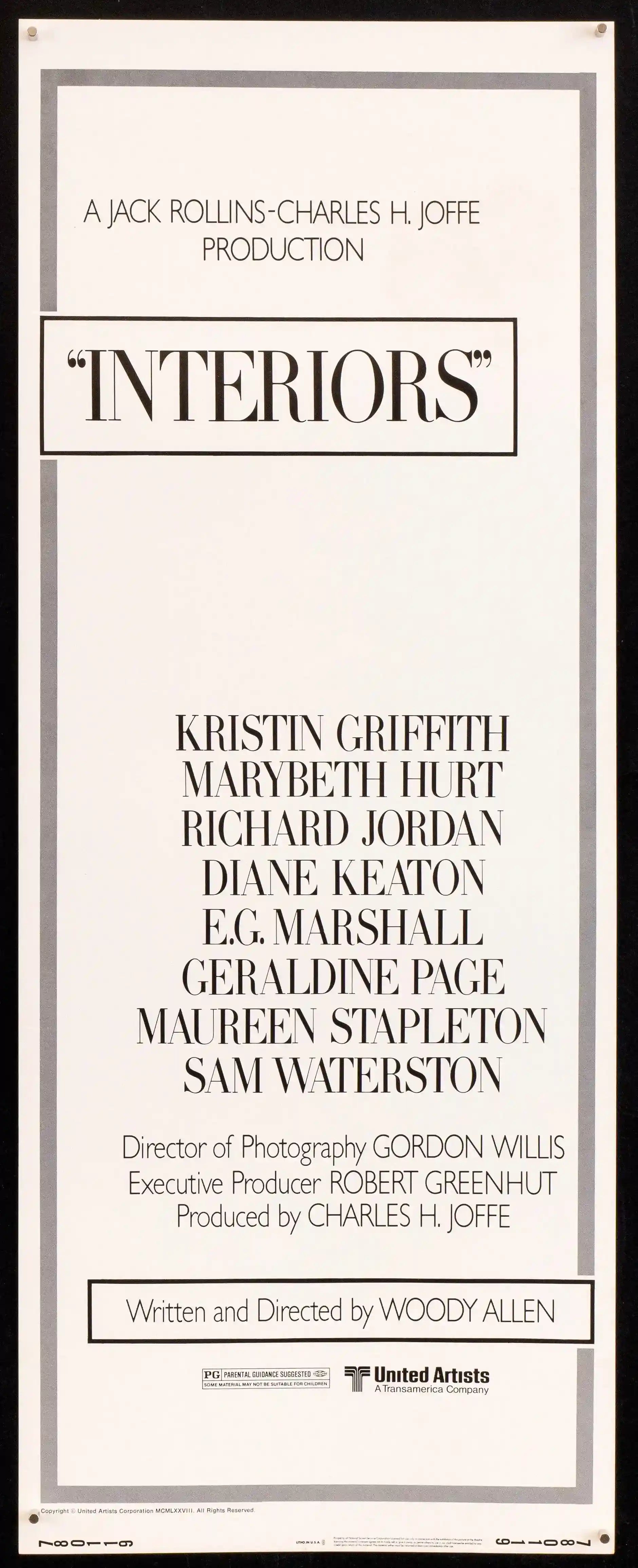 Interiors Movie Poster 1978 Insert (14x36)