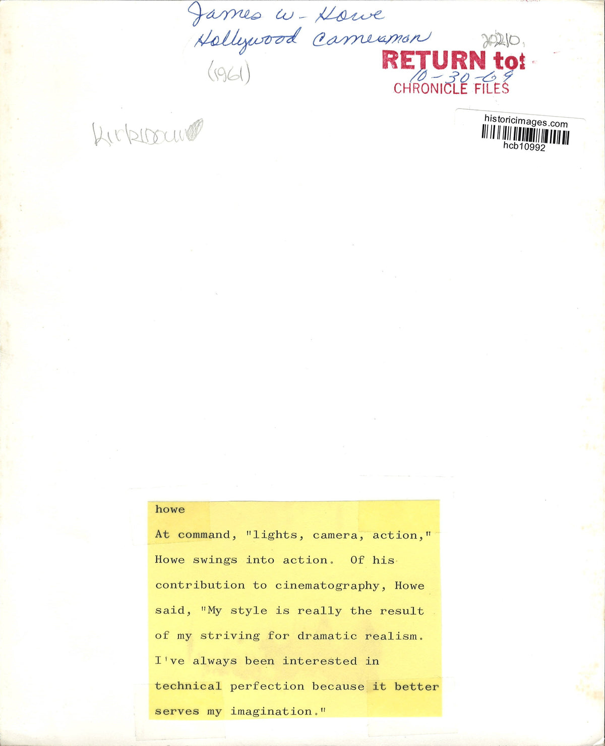 James Wong Howe Original Vintage Movie Poster