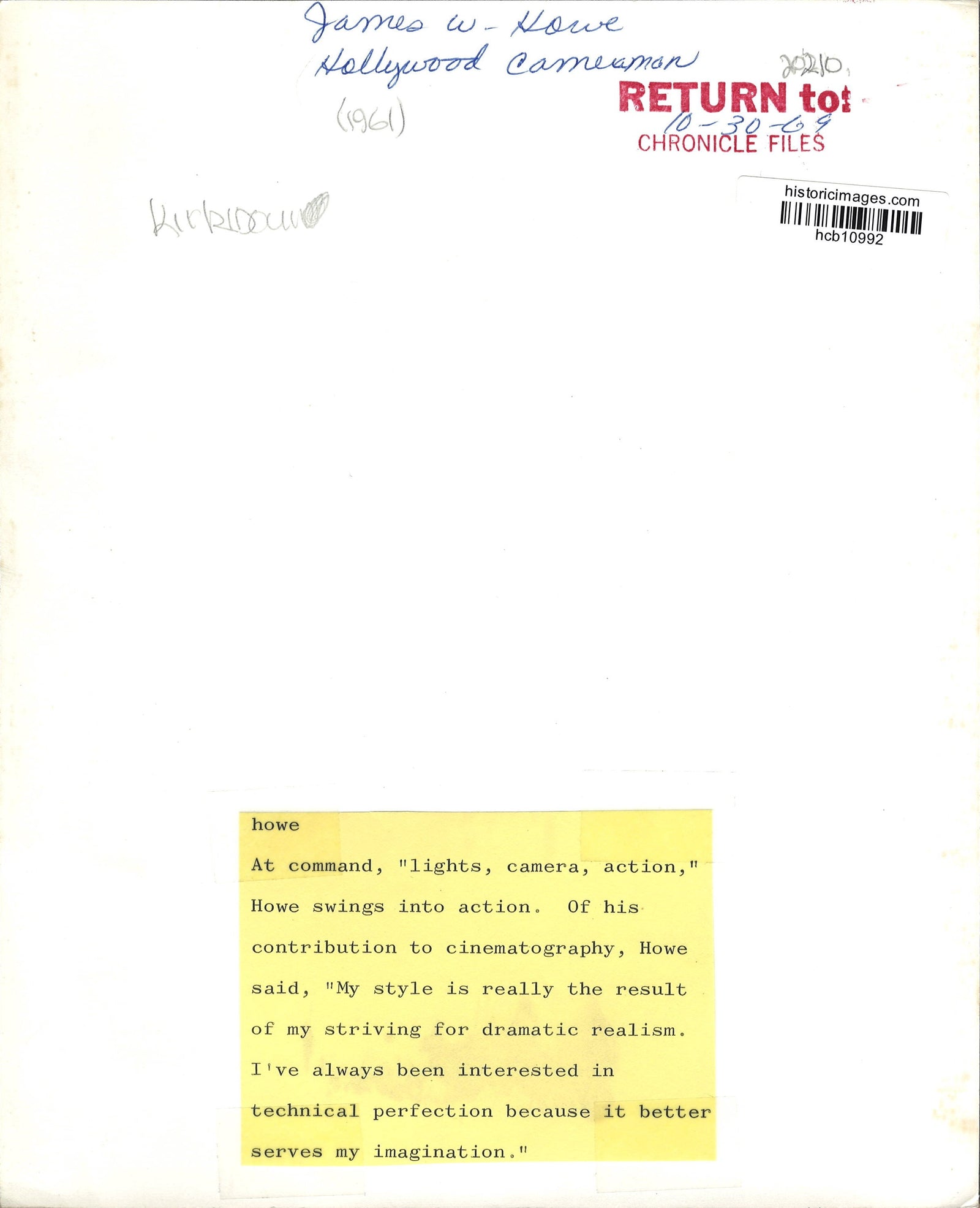 James Wong Howe Original Vintage Movie Poster