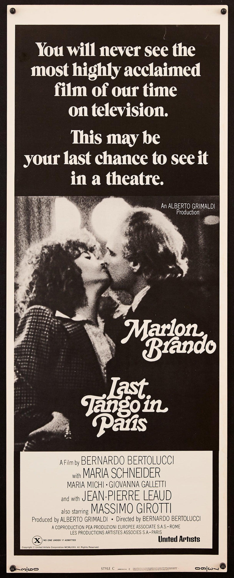 Last Tango In Paris Insert (14x36) Original Vintage Movie Poster