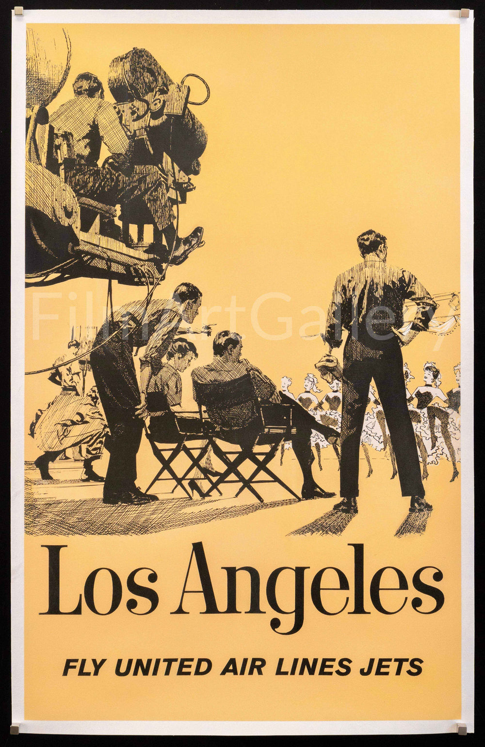 Los Angeles - Fly United Air Lines Jets Original Vintage Movie Poster