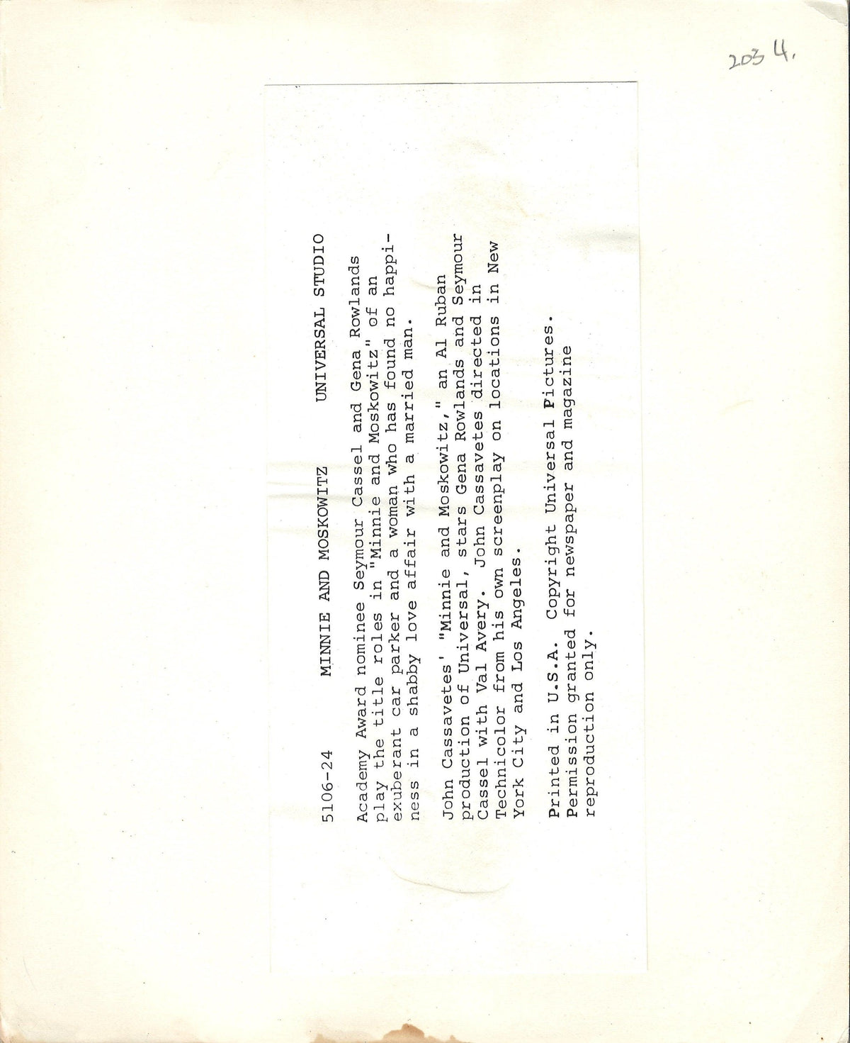 Minnie and Moskowitz Original Vintage Movie Poster