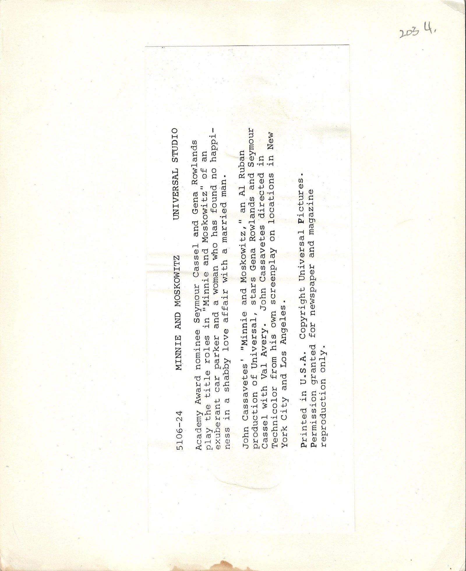 Minnie and Moskowitz Original Vintage Movie Poster