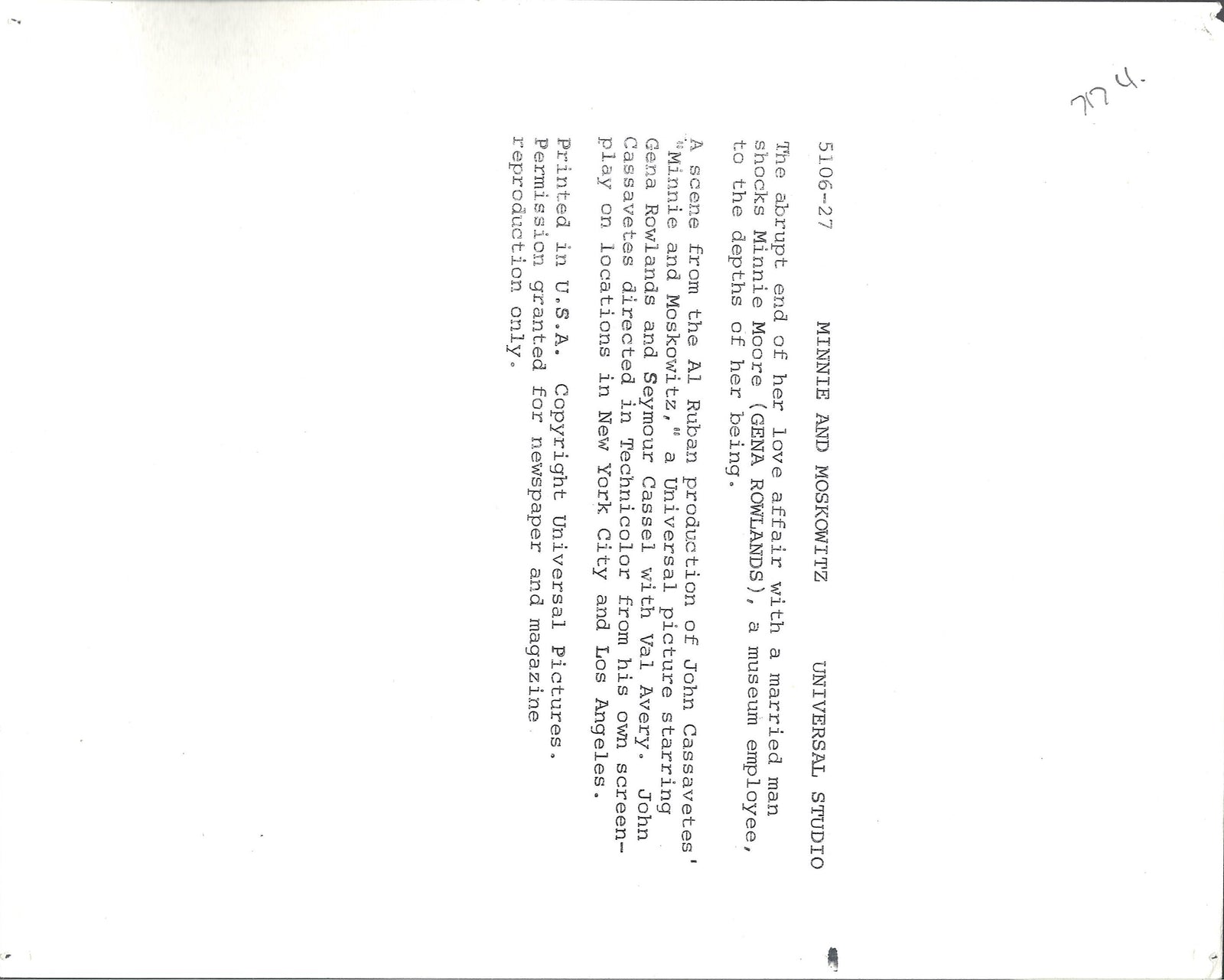 Minnie and Moskowitz Original Vintage Movie Poster