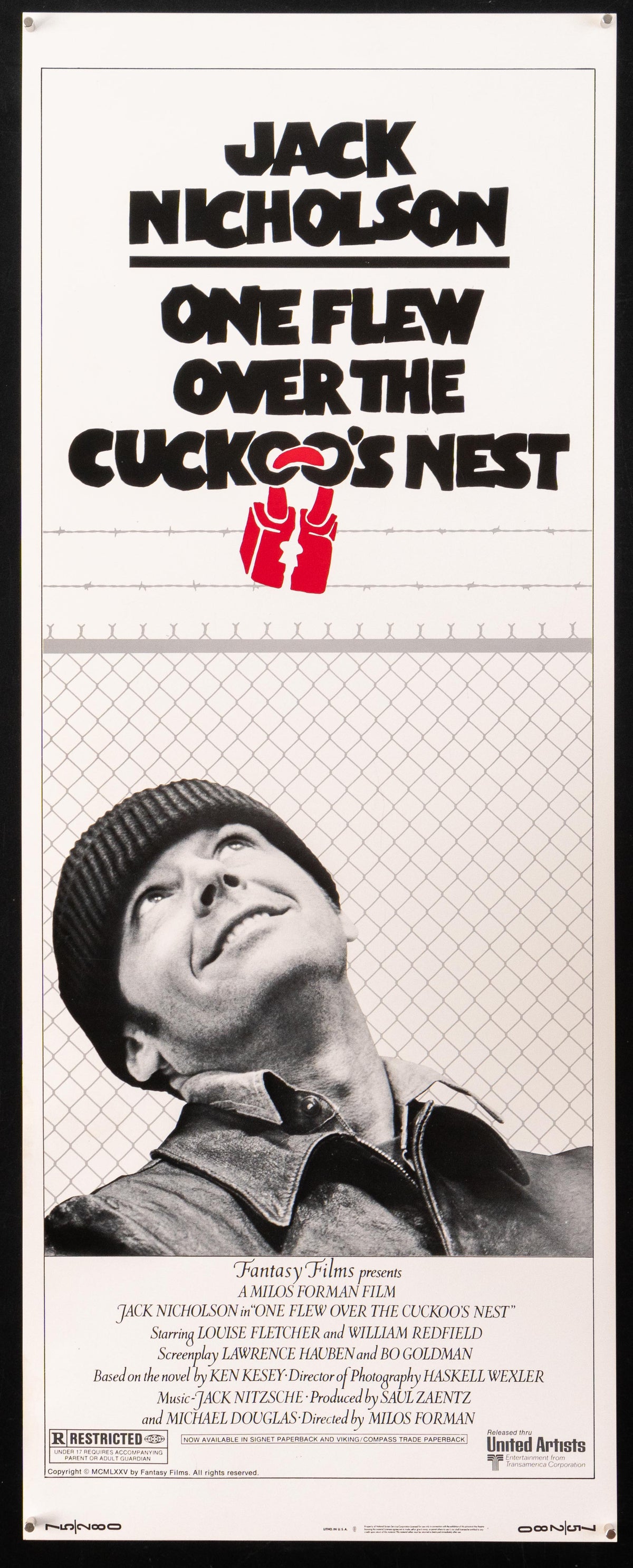 One Flew Over the Cuckoo&#39;s Nest Insert (14x36) Original Vintage Movie Poster