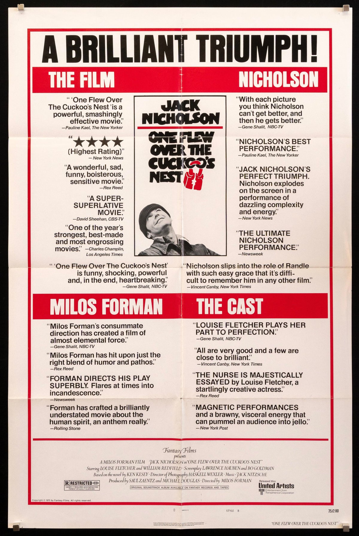One Flew Over the Cuckoo&#39;s Nest Original Vintage Movie Poster