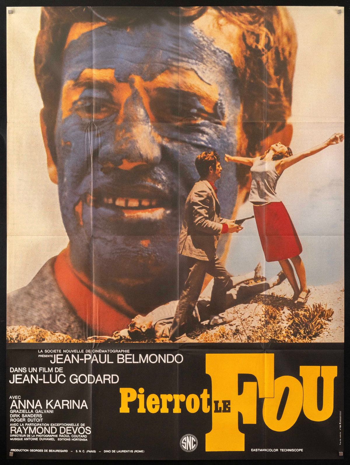 Pierrot Le Fou French 1 panel (47x63) Original Vintage Movie Poster