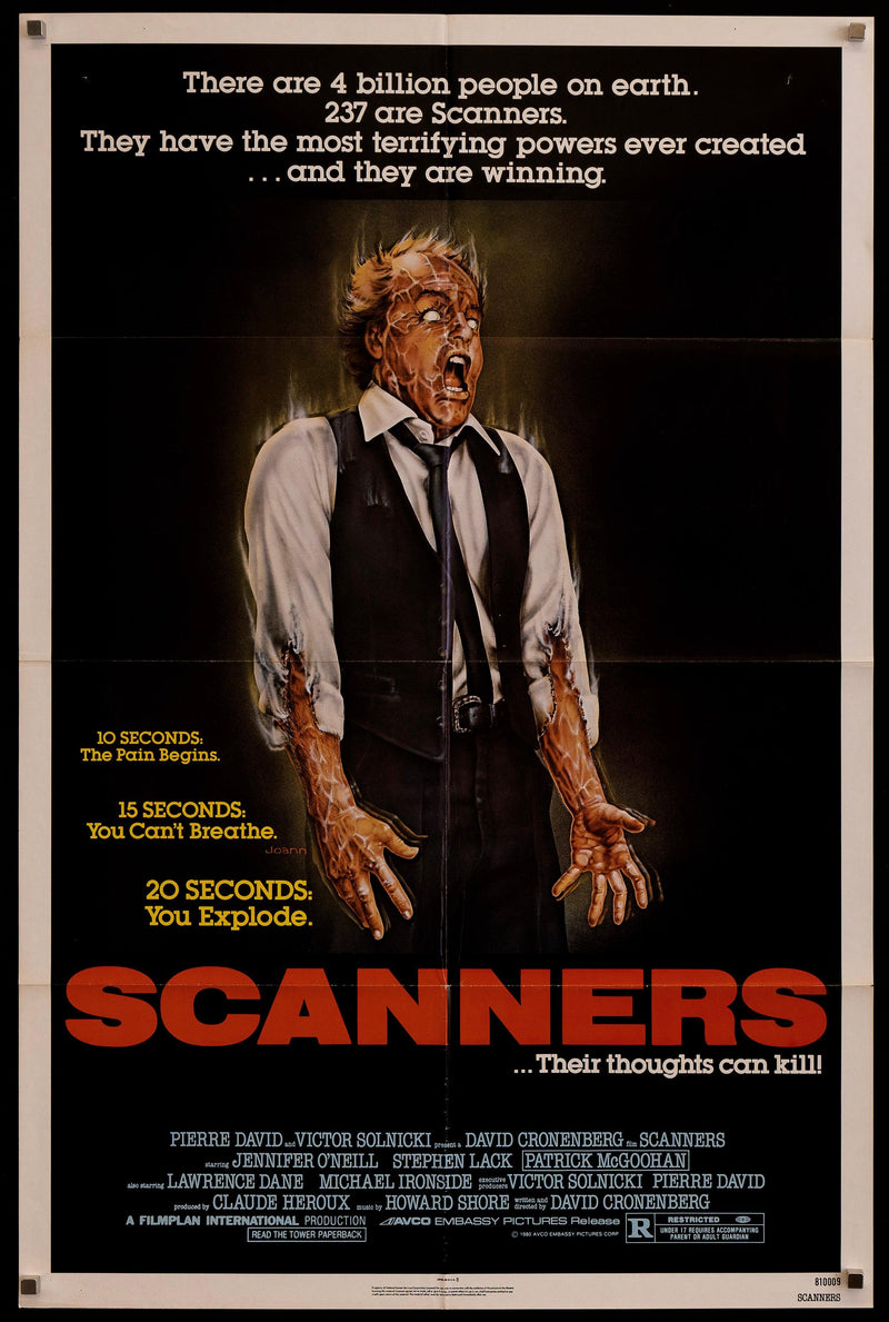 Scanners 1 Sheet (27x41) Original Vintage Movie Poster