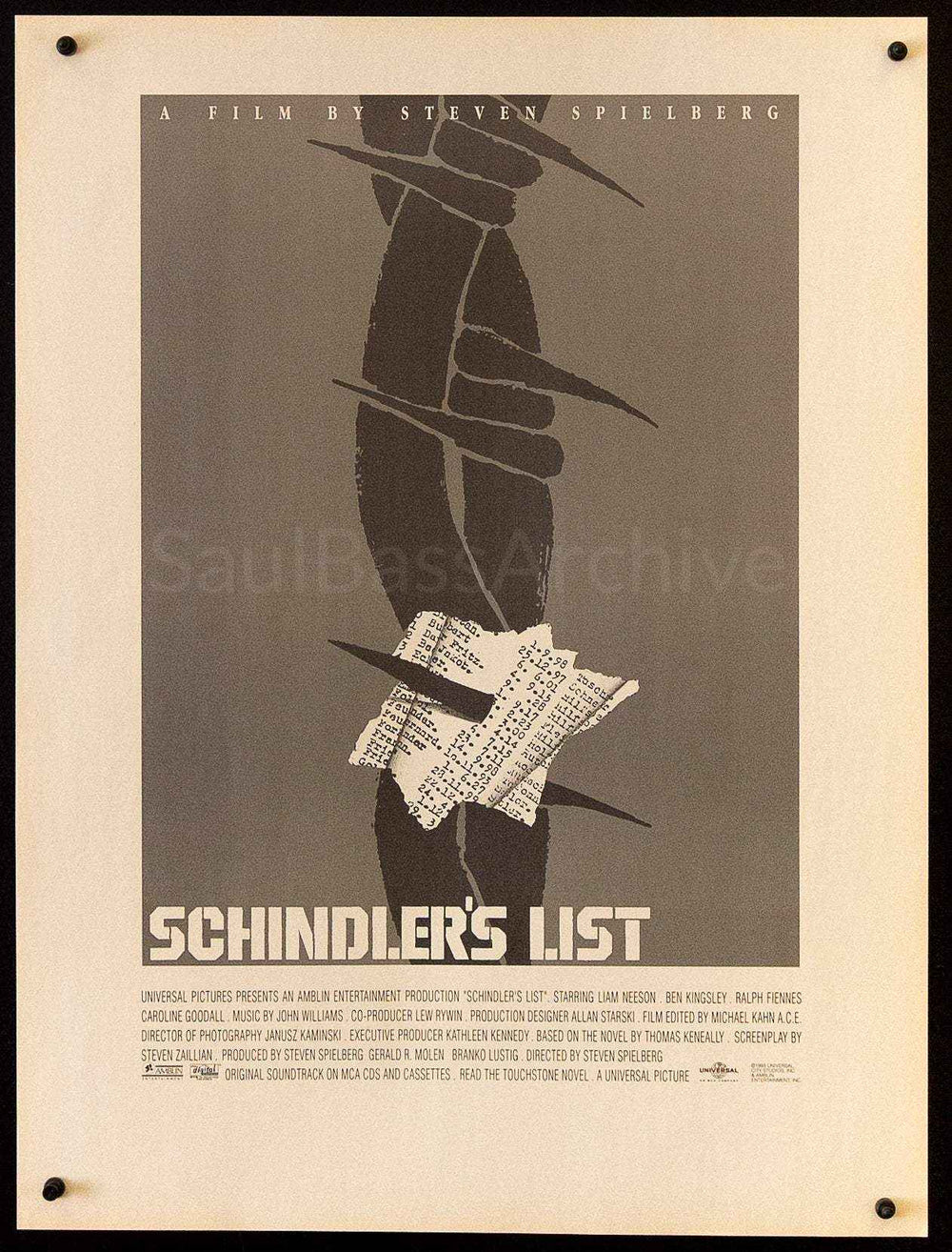Schindler's List - Barbed Wire (Newsprint) Original Vintage Movie Poster