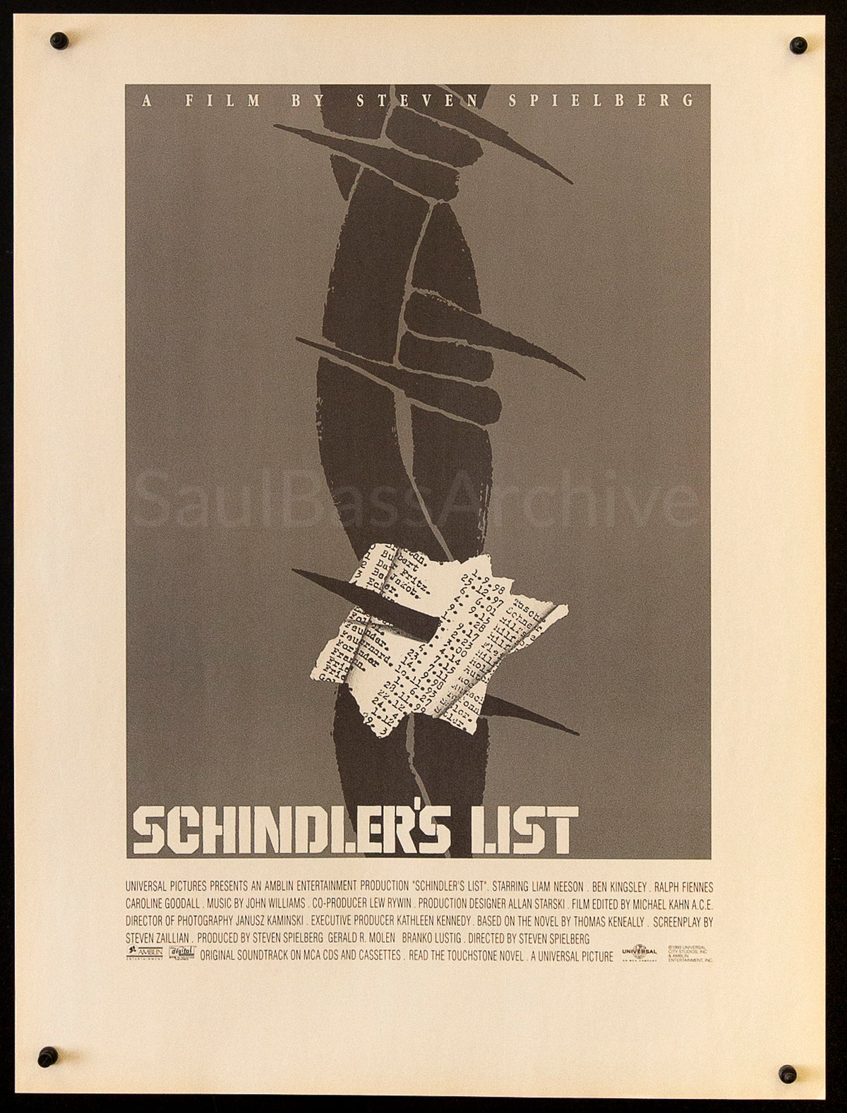 Schindler&#39;s List - Barbed Wire (Newsprint) Original Vintage Movie Poster