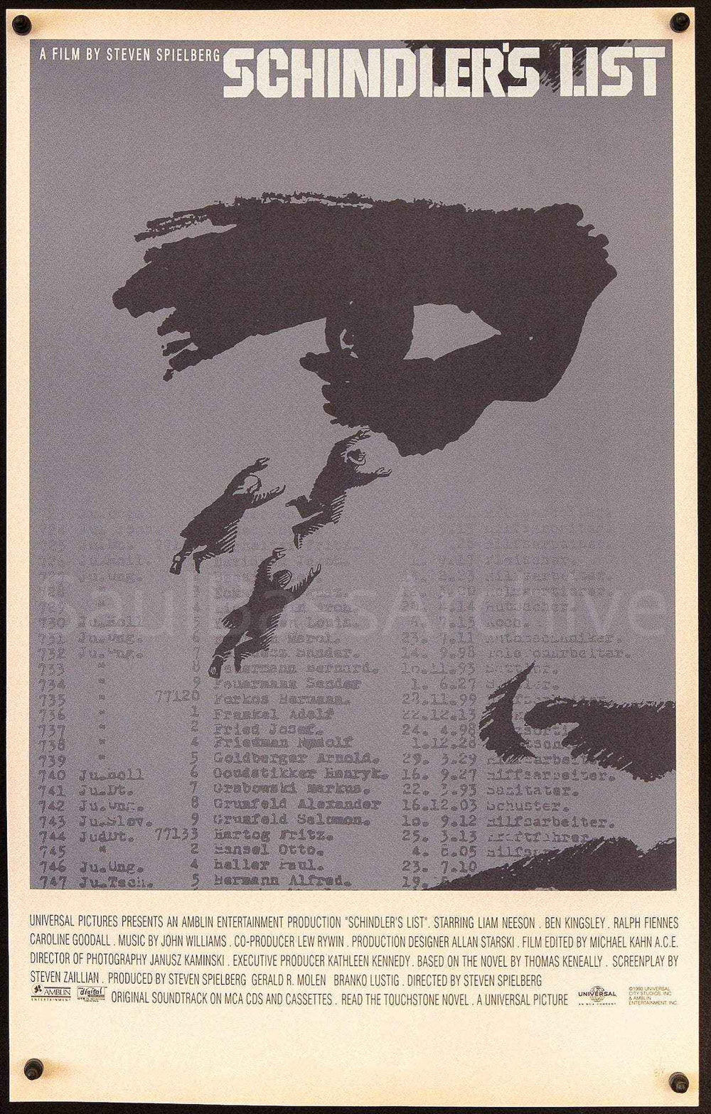 Schindler's List - Eye (Newsprint) Original Vintage Movie Poster