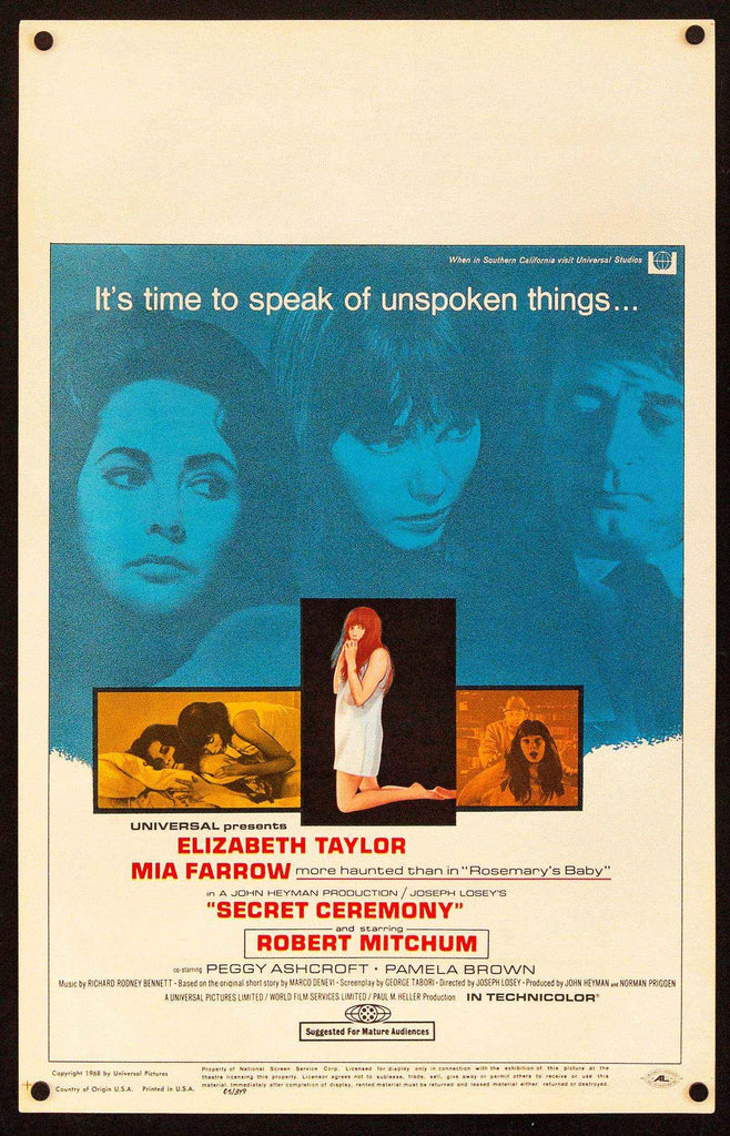 Secret Ceremony Movie Poster 1968 Window Card (14x22)