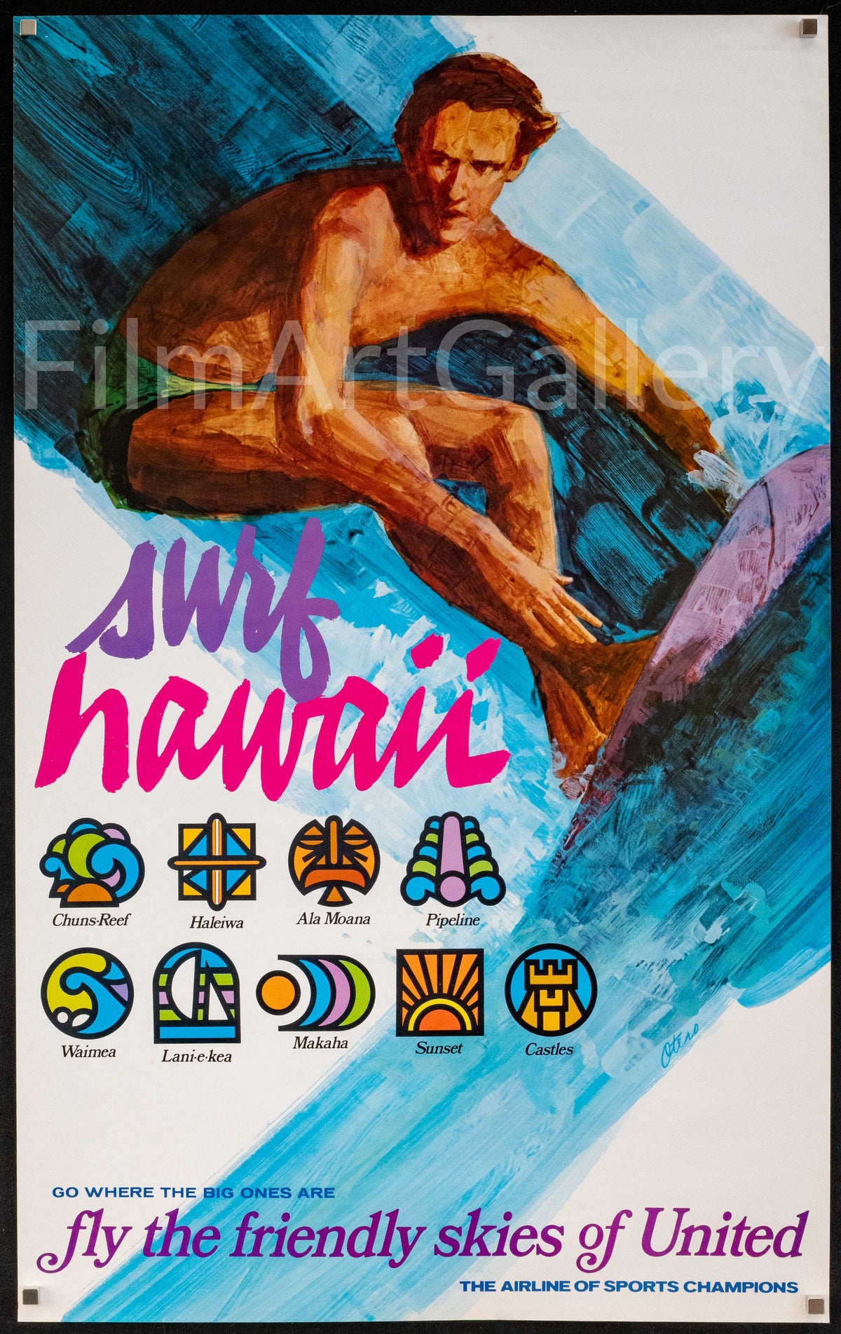Surf Hawaii - United Airlines Original Vintage Movie Poster