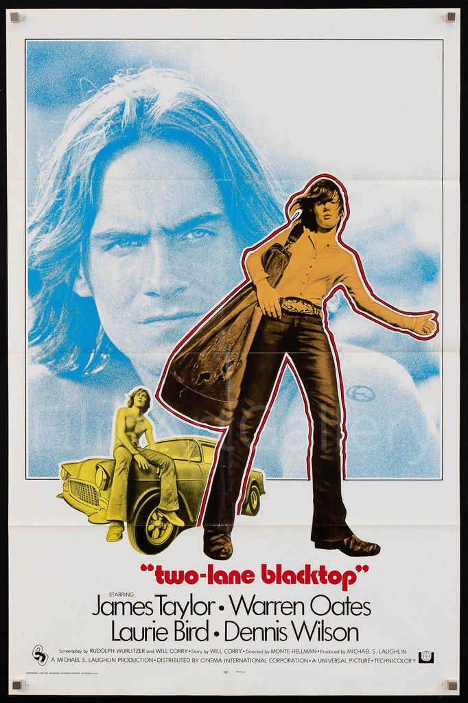 映画「Two-LaneBlacktop(断絶)」ヴィンテージ ポスター Two-Lane Blacktop, James Taylor, Laurie Bird, Dennis Wilson, 1971
