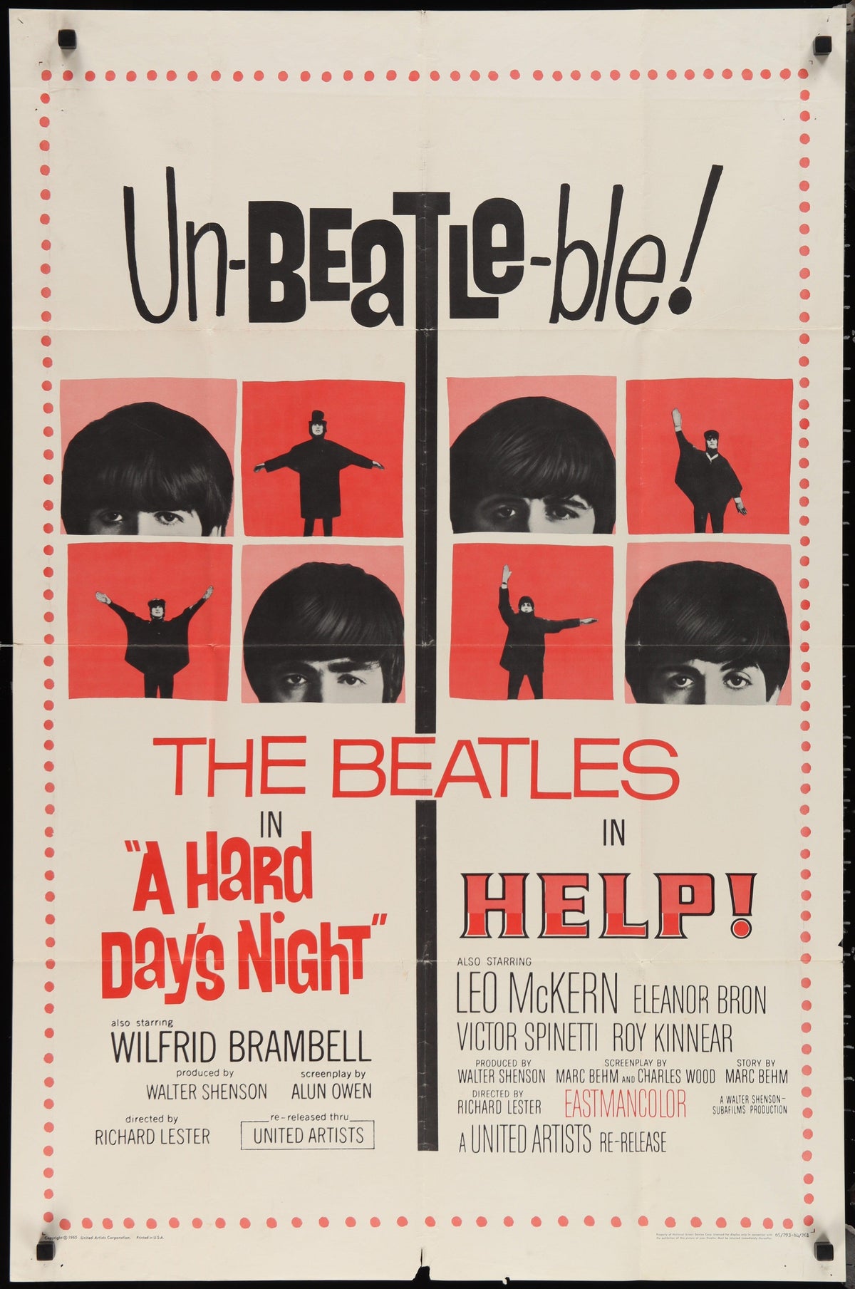 A Hard Day&#39;s Night / Help 1 Sheet (27x41) Original Vintage Movie Poster