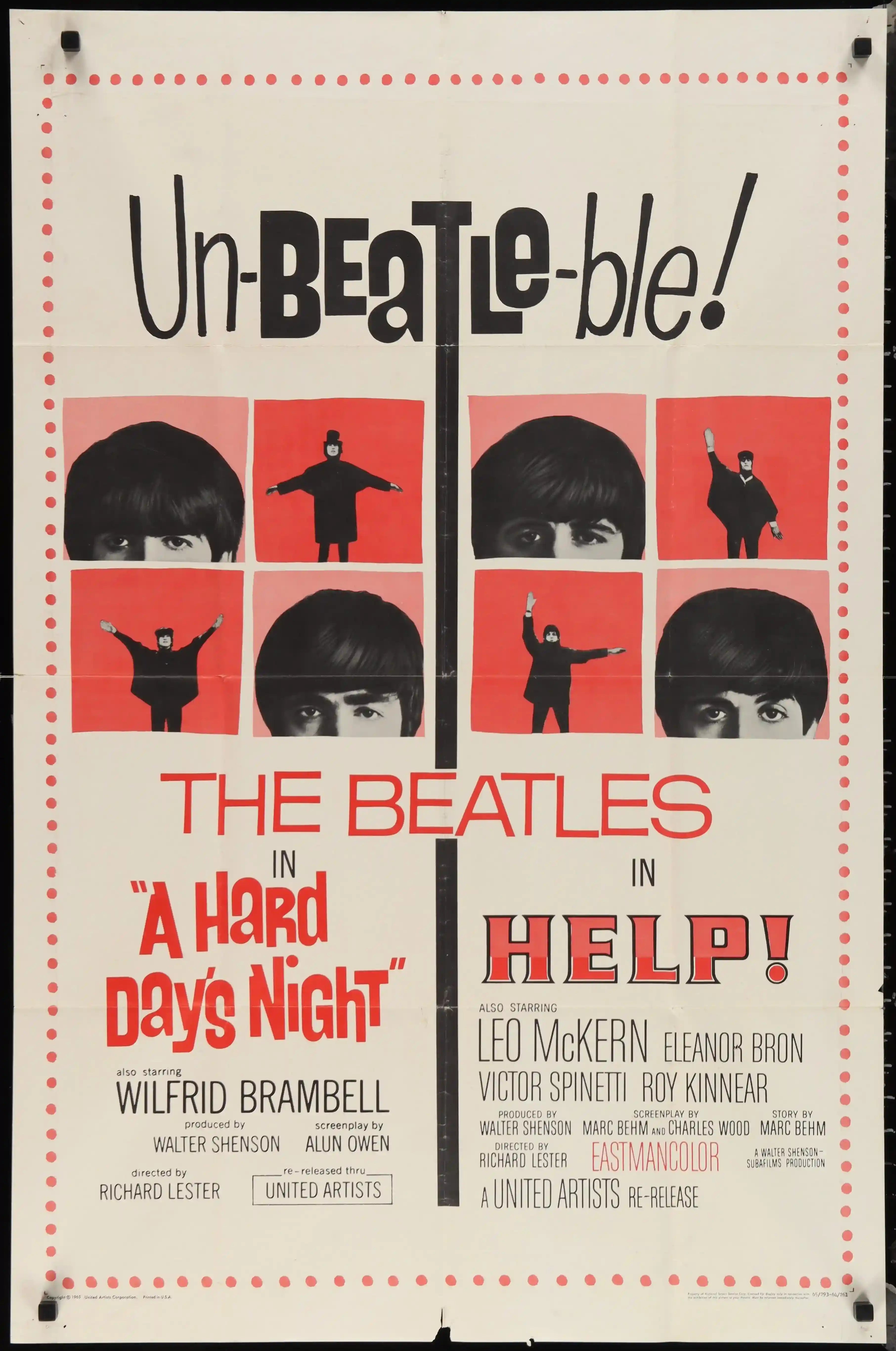 A Hard Day's Night / Help Movie Poster 1965 1 Sheet (27x41)