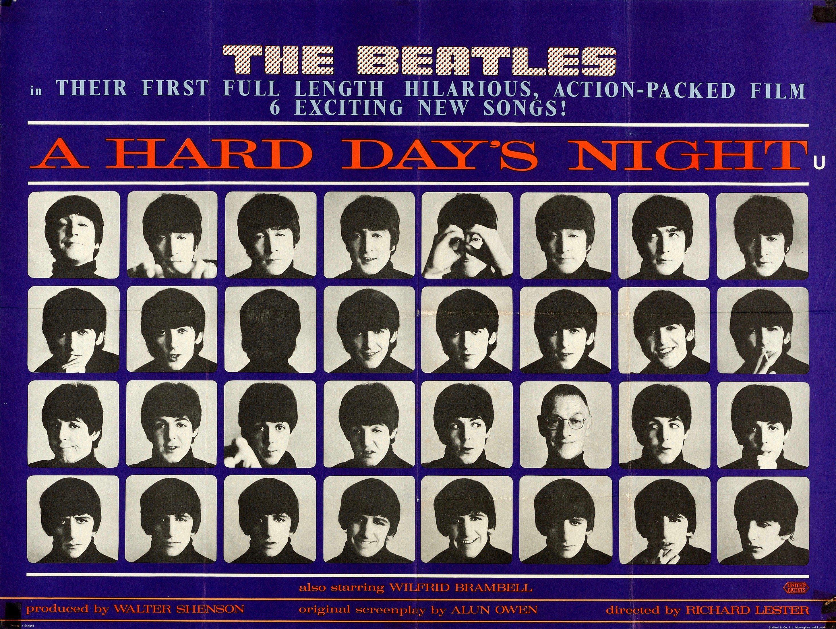 ビートルズポスター「A Hard Day's Night」 A Hard Day's Night Movie Poster 1964 British Quad (30x40)