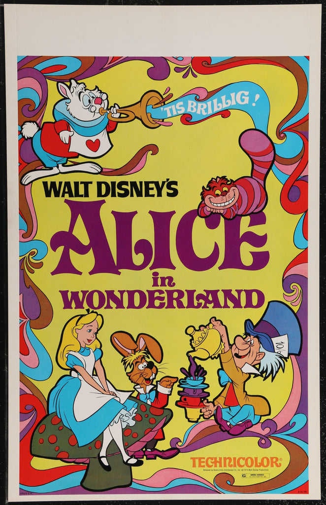 Alice in Wonderland Window Card (14x22) Original Vintage Movie Poster