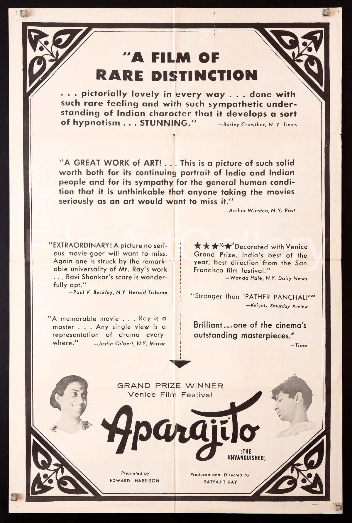 Aparajito (The Unvanquished) Original Vintage Movie Poster