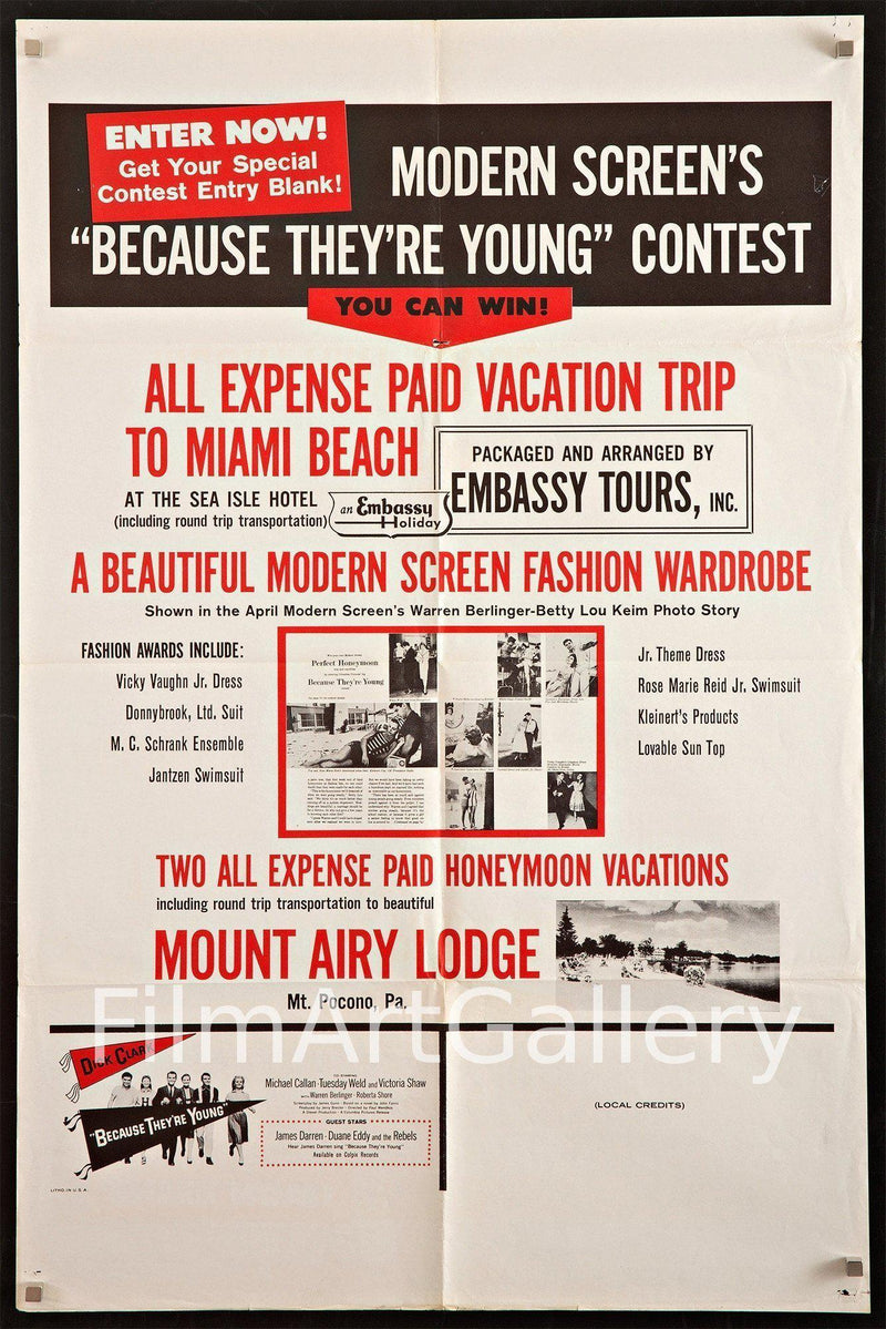 Because They're Young 1 Sheet (27x41) Original Vintage Movie Poster