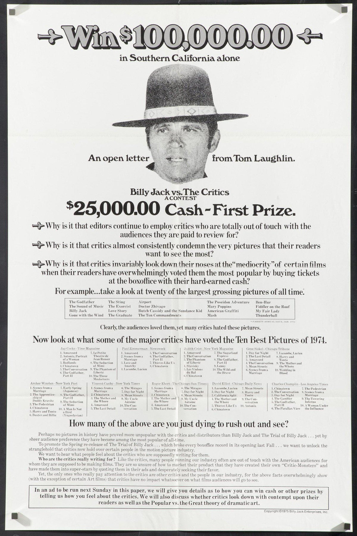 Billy Jack vs. The Critics Original Vintage Movie Poster