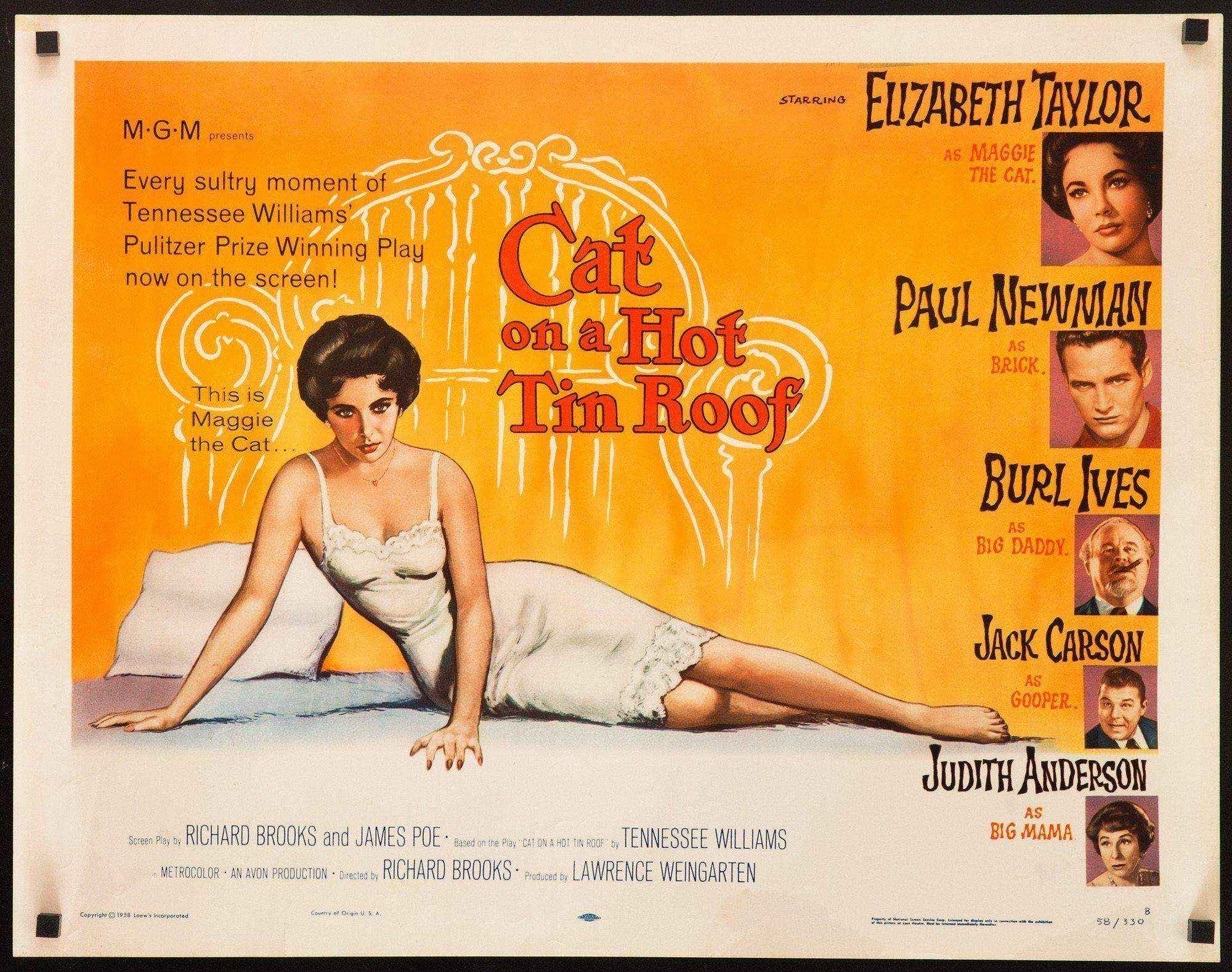 Cat on a Hot Tin Roof Movie Poster 1958 Half sheet (22x28)