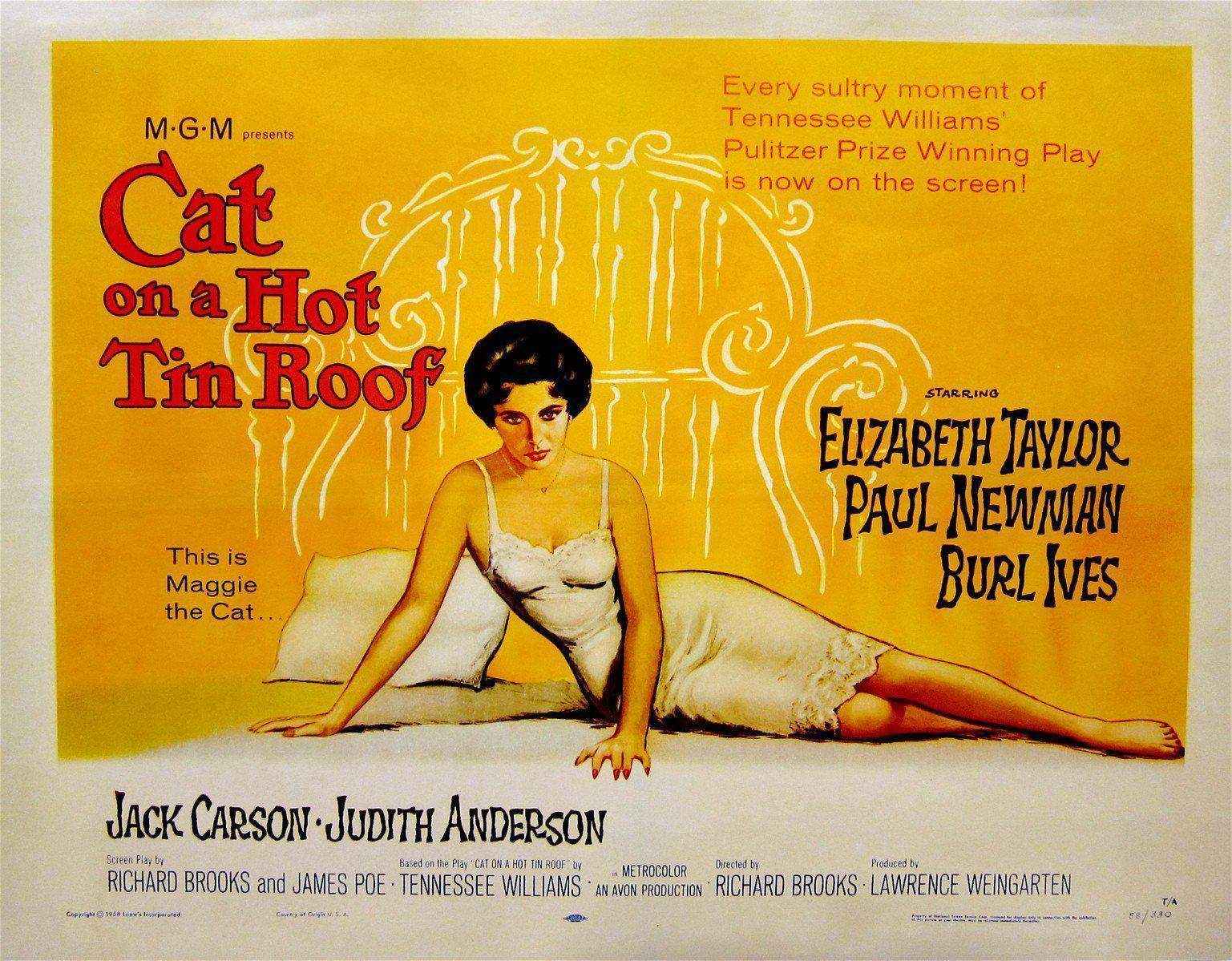 Cat On A Hot Tin Roof Movie Poster 1958 Half Sheet 22x28 cat-on-a-hot-tin-roof-movie-poster-1958-half-sheet-22x28