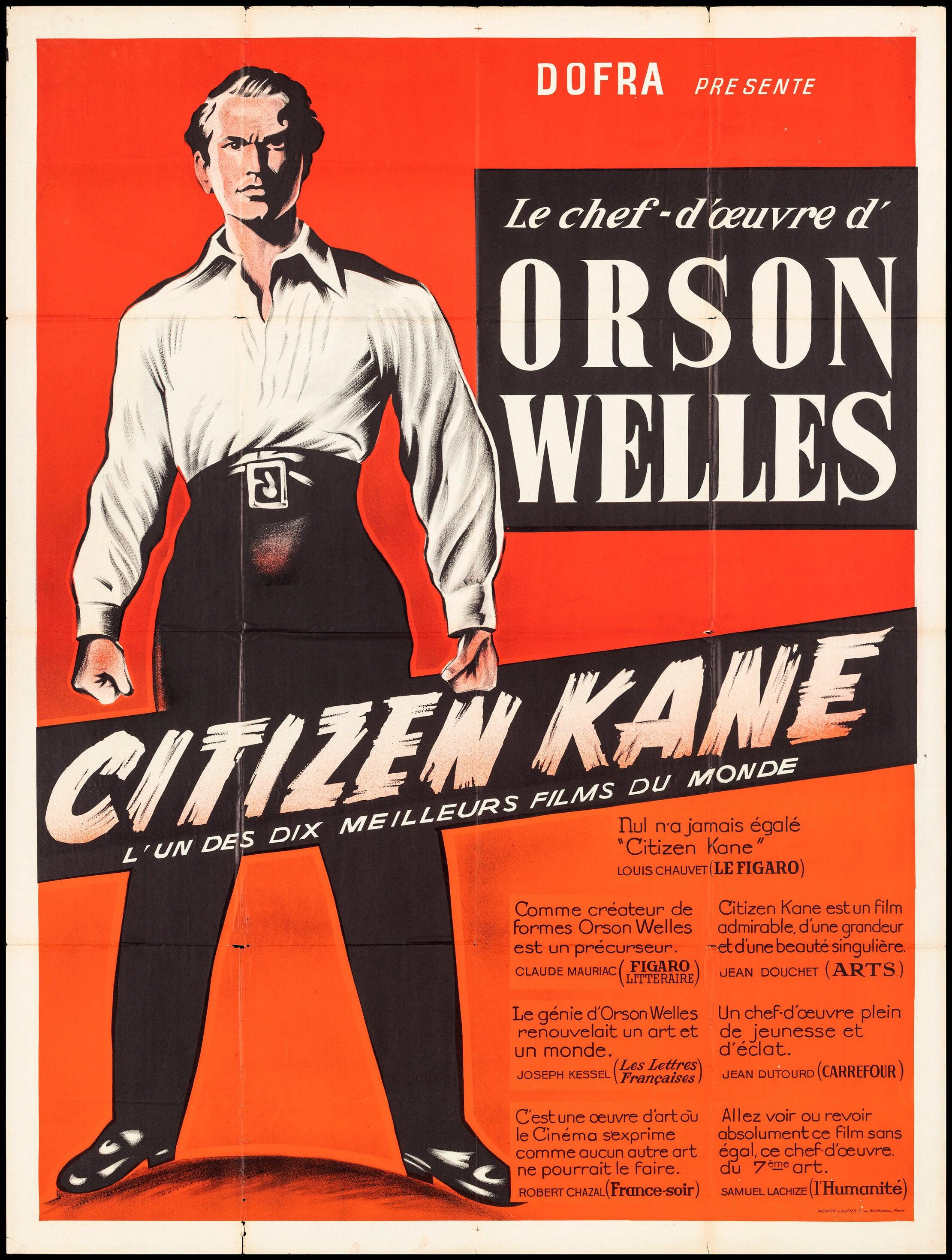 Citizen Kane Movie Poster 1950's RI French 1 Panel (47x63)