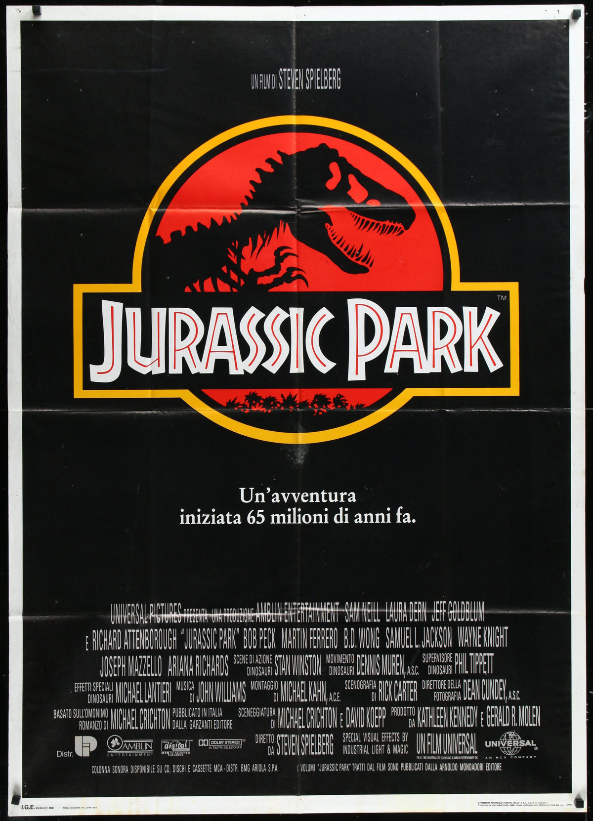Jurassic Park Italian 2 Foglio (39x55) Original Vintage Movie Poster