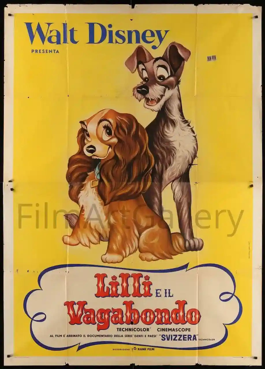 Lady and the Tramp Movie Poster 1966 RI Italian 4 Foglio (55x78)