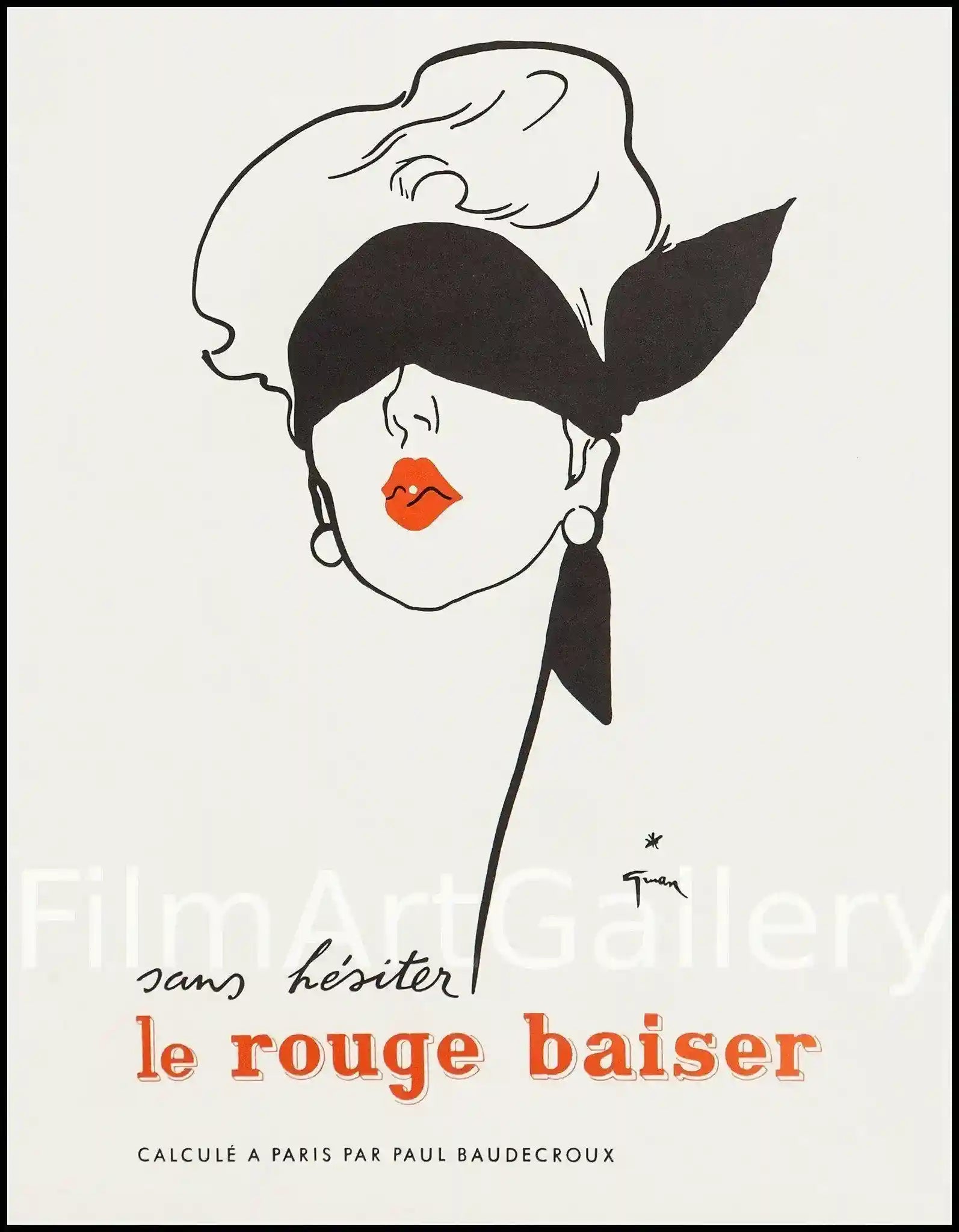 Le Rouge Baiser Movie Poster 1950's 17x22