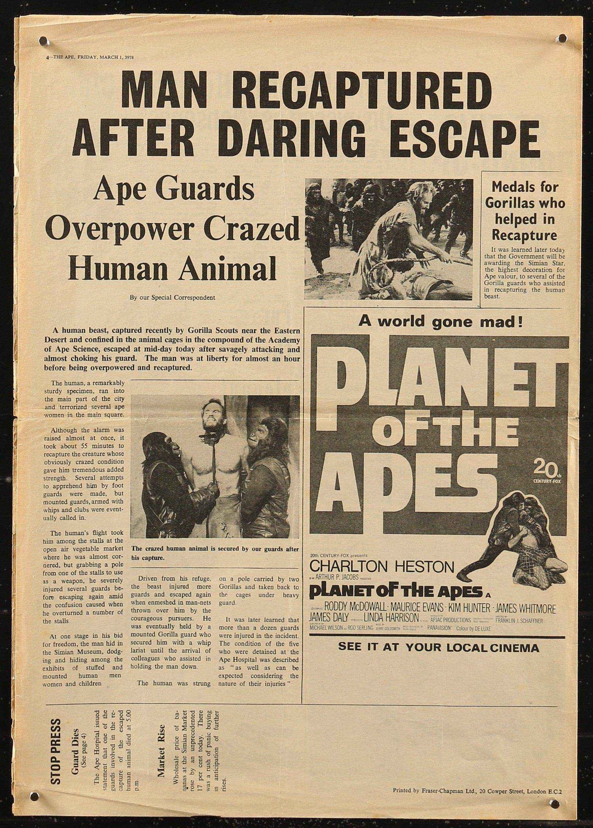 Planet of the Apes Original Vintage Movie Poster